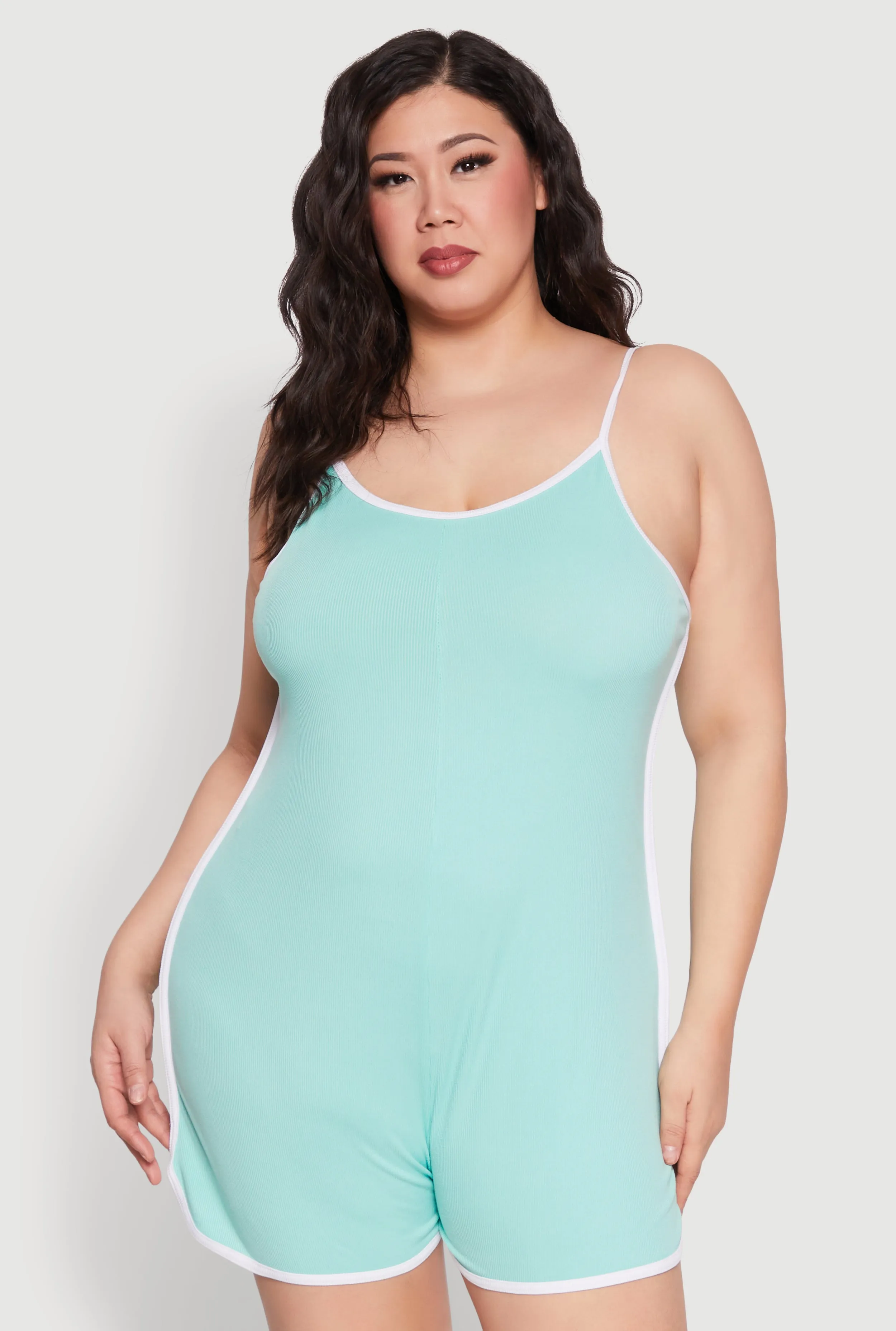 Plus Size Contrast Trim Cami Pajama Romper sold by Rainbow