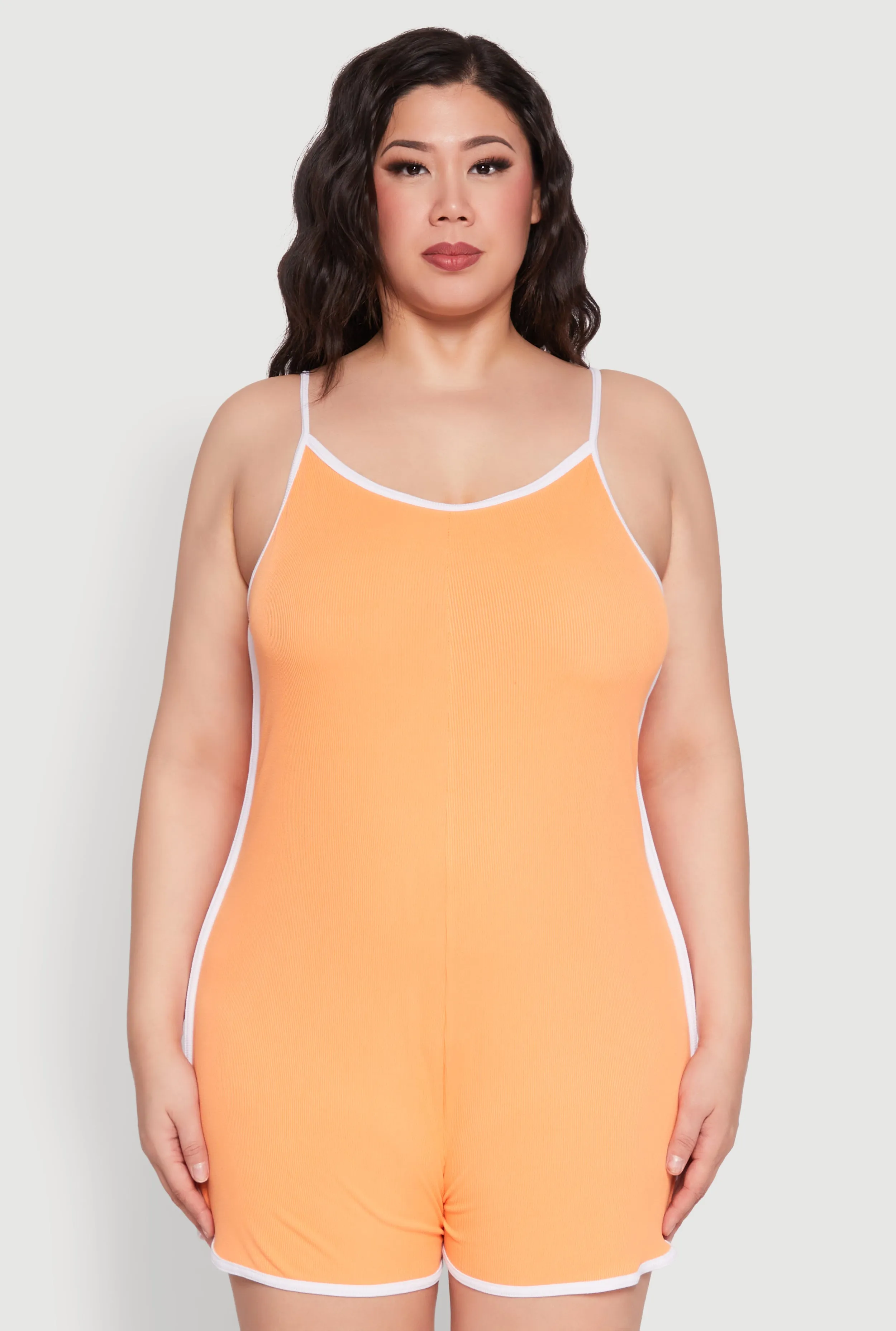 Plus Size Contrast Trim Cami Pajama Romper sold by Rainbow