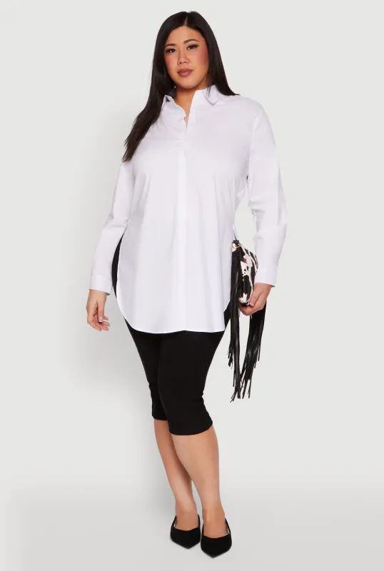 Plus Size Poplin Side Slit Tunic Shirt sold by Rainbow