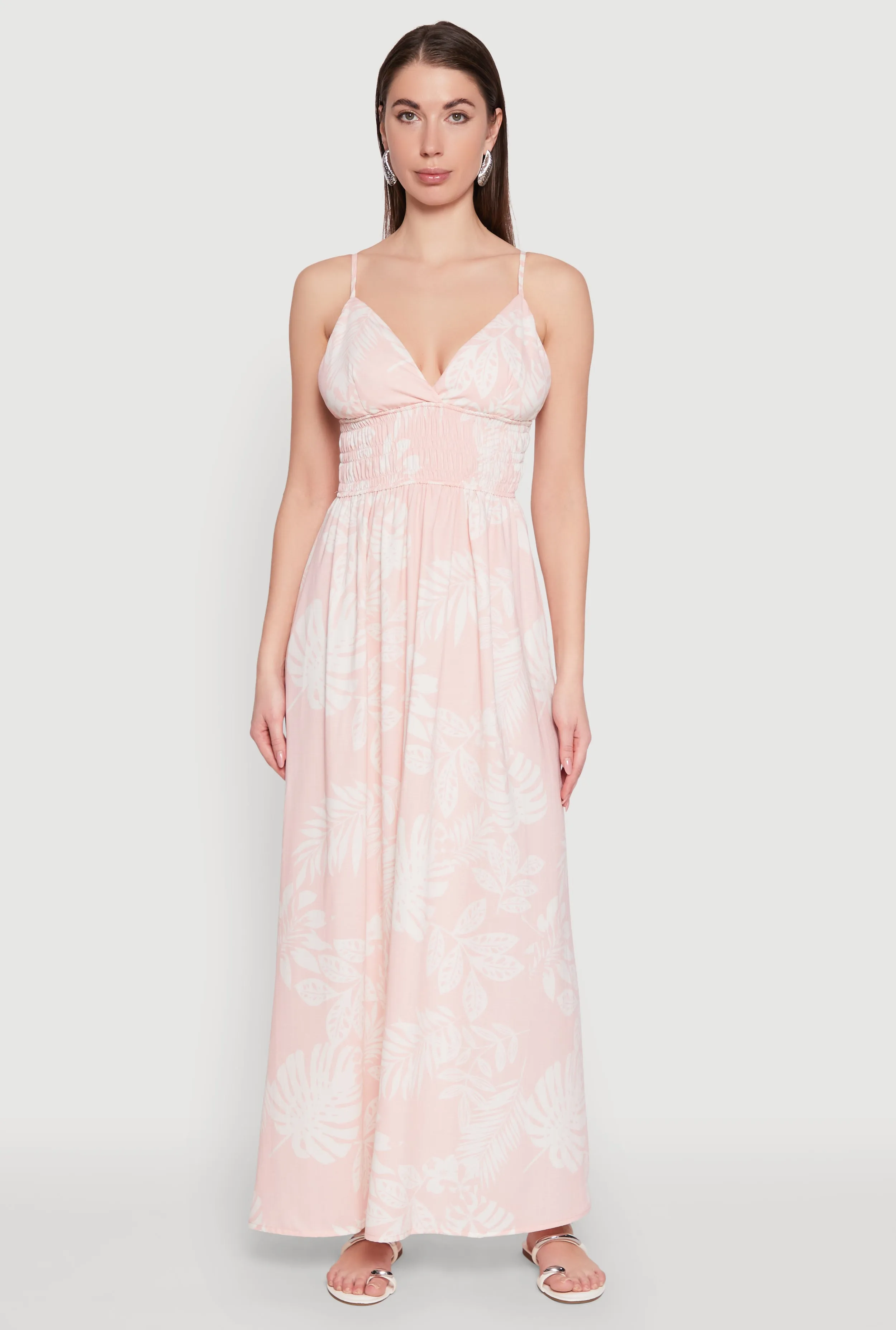 Haute Monde Leaf Print Smocked Maxi Dress sold by Rainbow