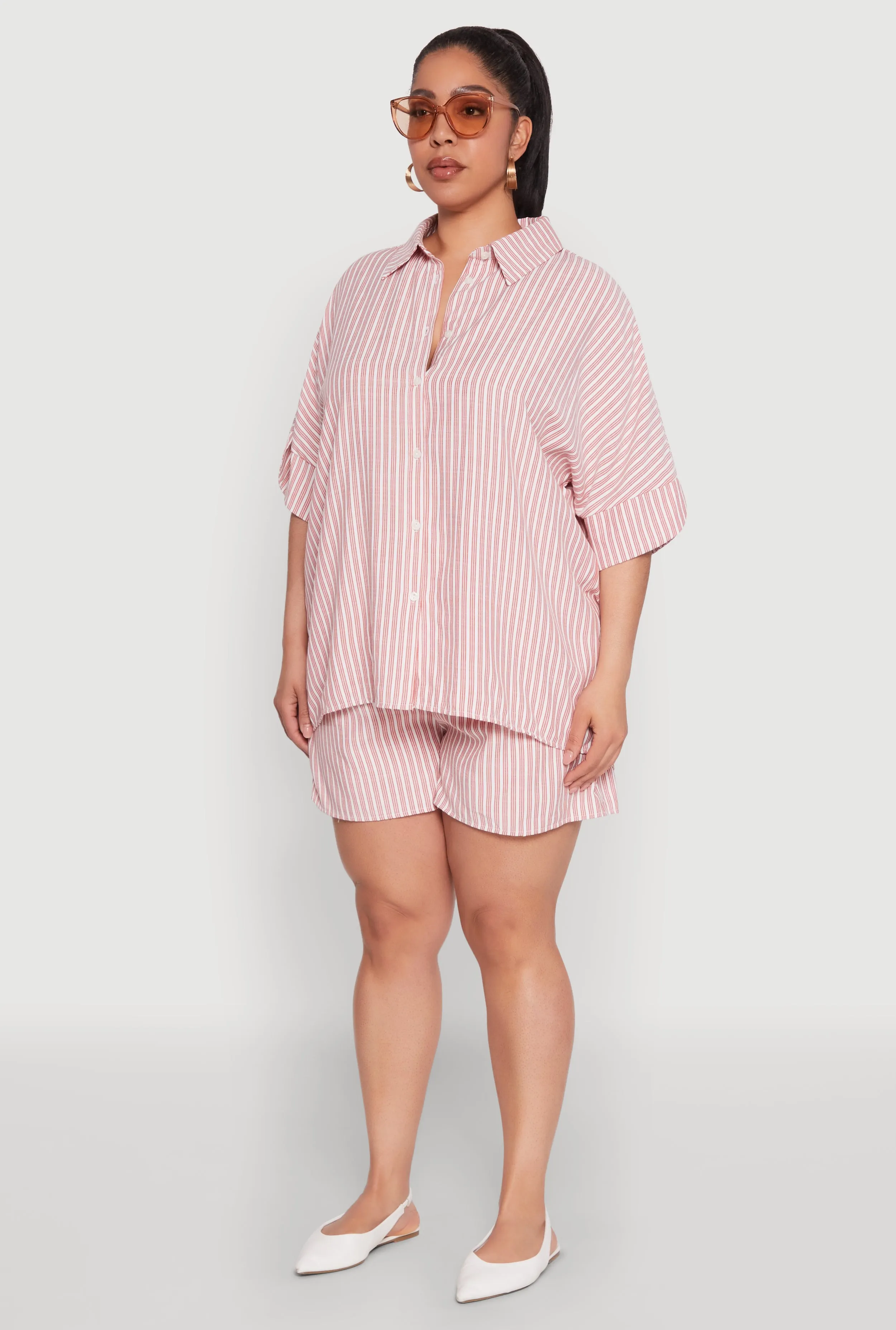 Plus Size Striped Button Front Shirt sold by Rainbow product image thumbnail 5