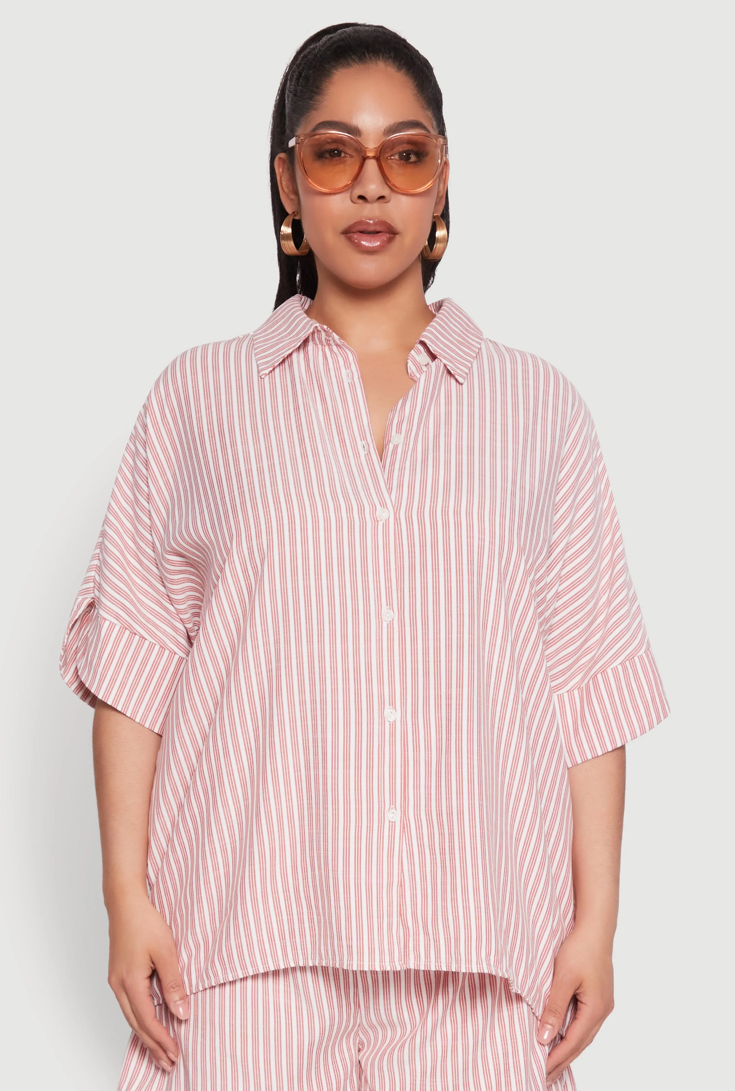 Plus Size Striped Button Front Shirt sold by Rainbow