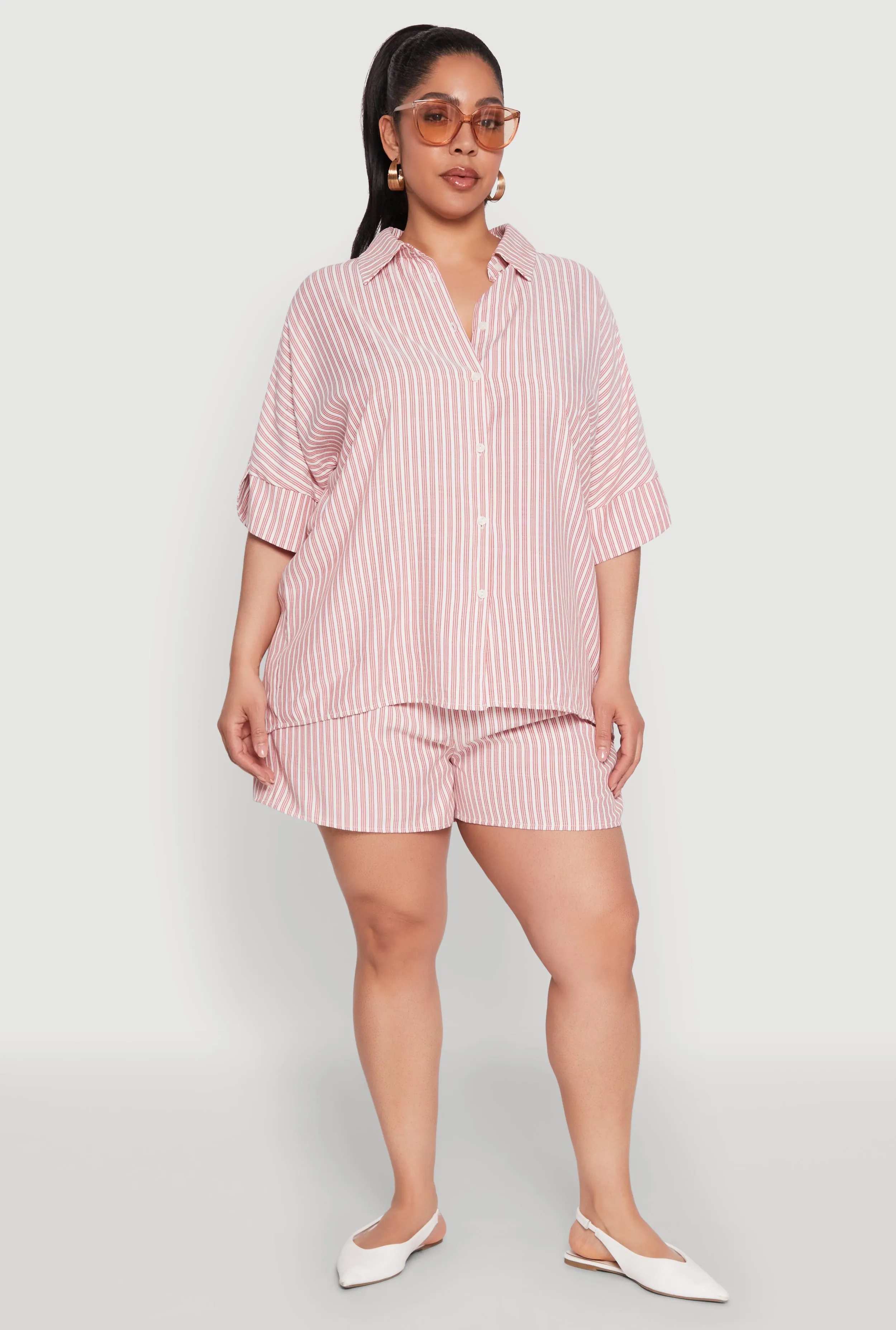 Plus Size Striped Button Front Shirt sold by Rainbow product image thumbnail 2