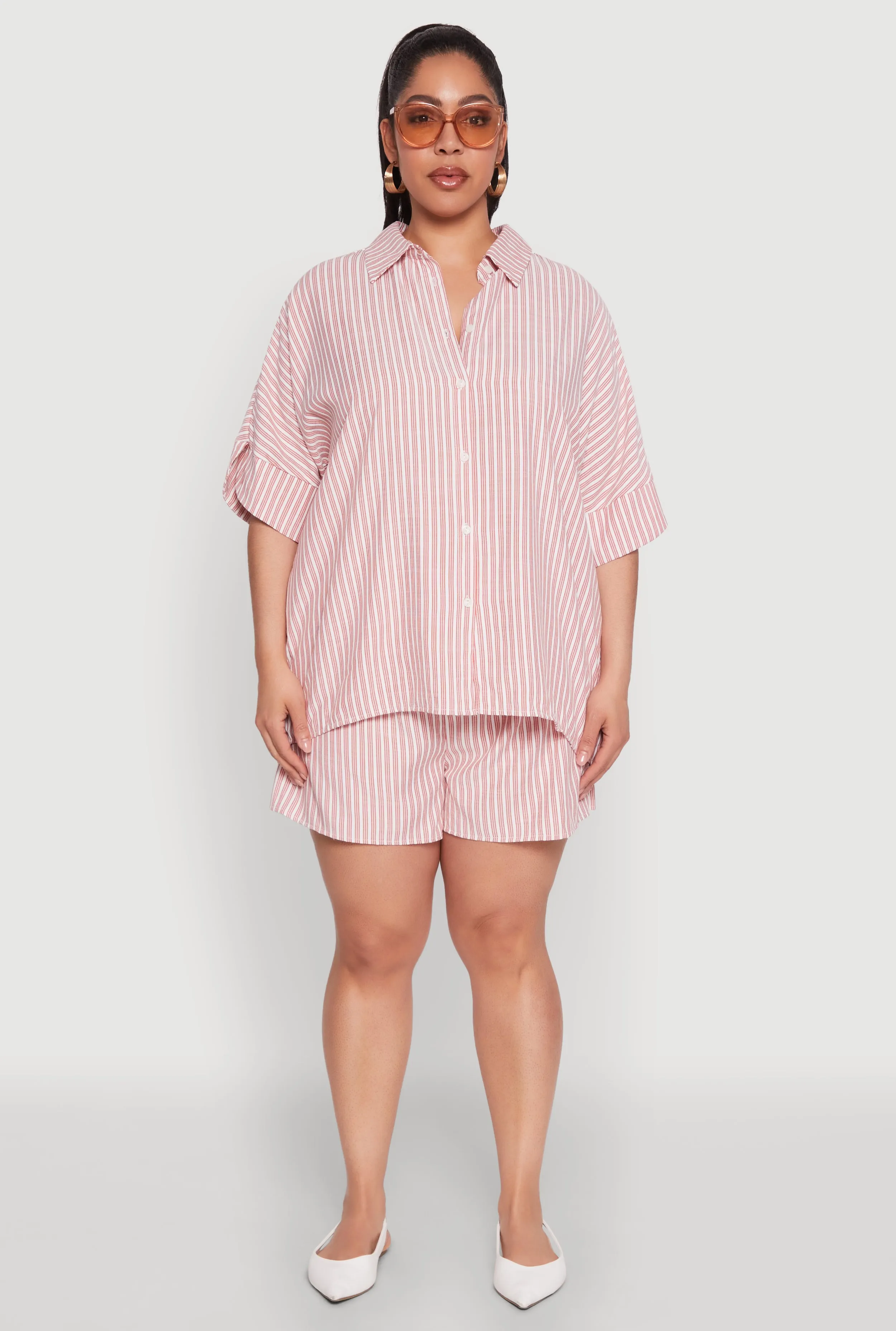 Plus Size Striped Button Front Shirt sold by Rainbow product image thumbnail 3