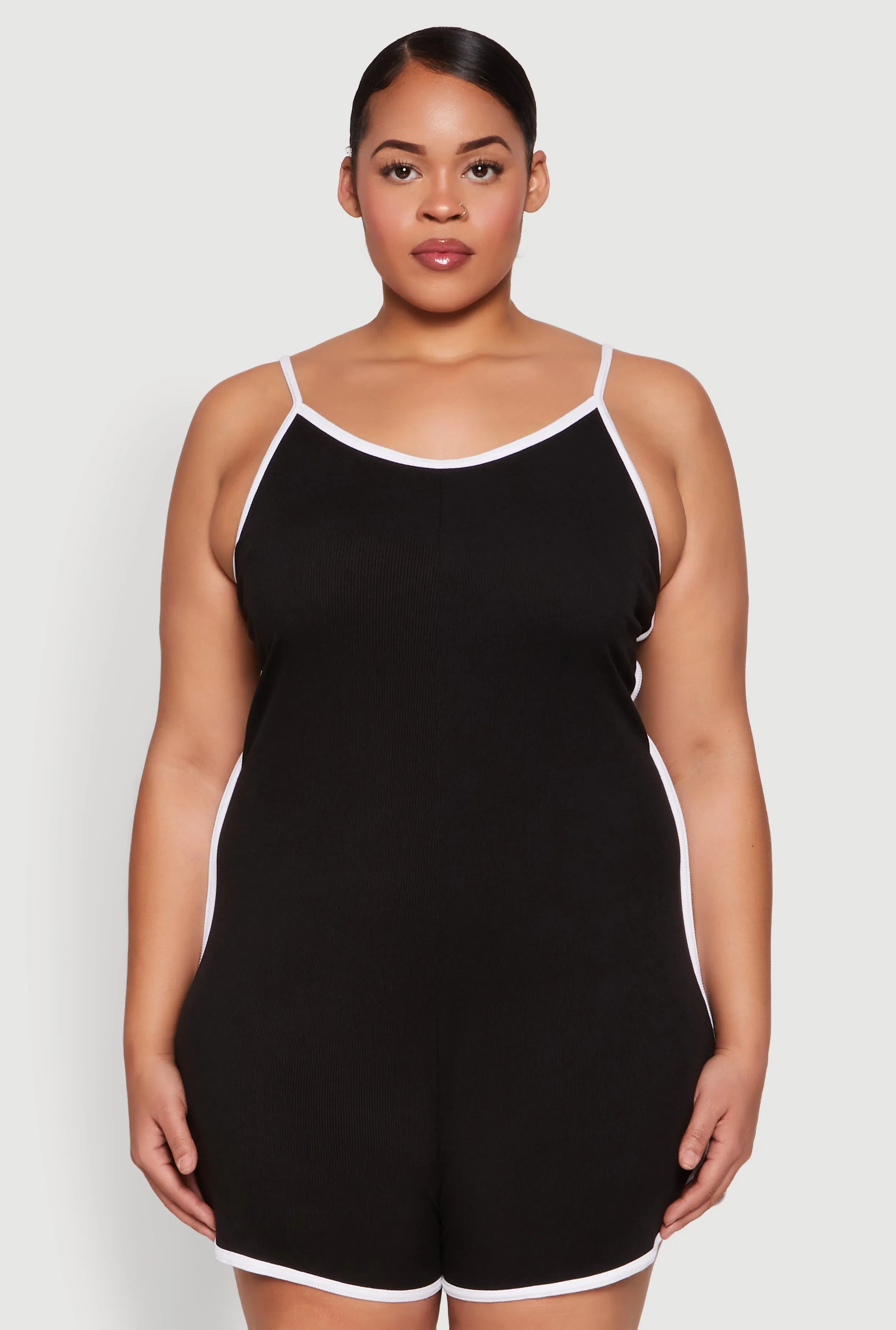 Plus Size Contrast Trim Cami Pajama Romper sold by Rainbow product image thumbnail 2