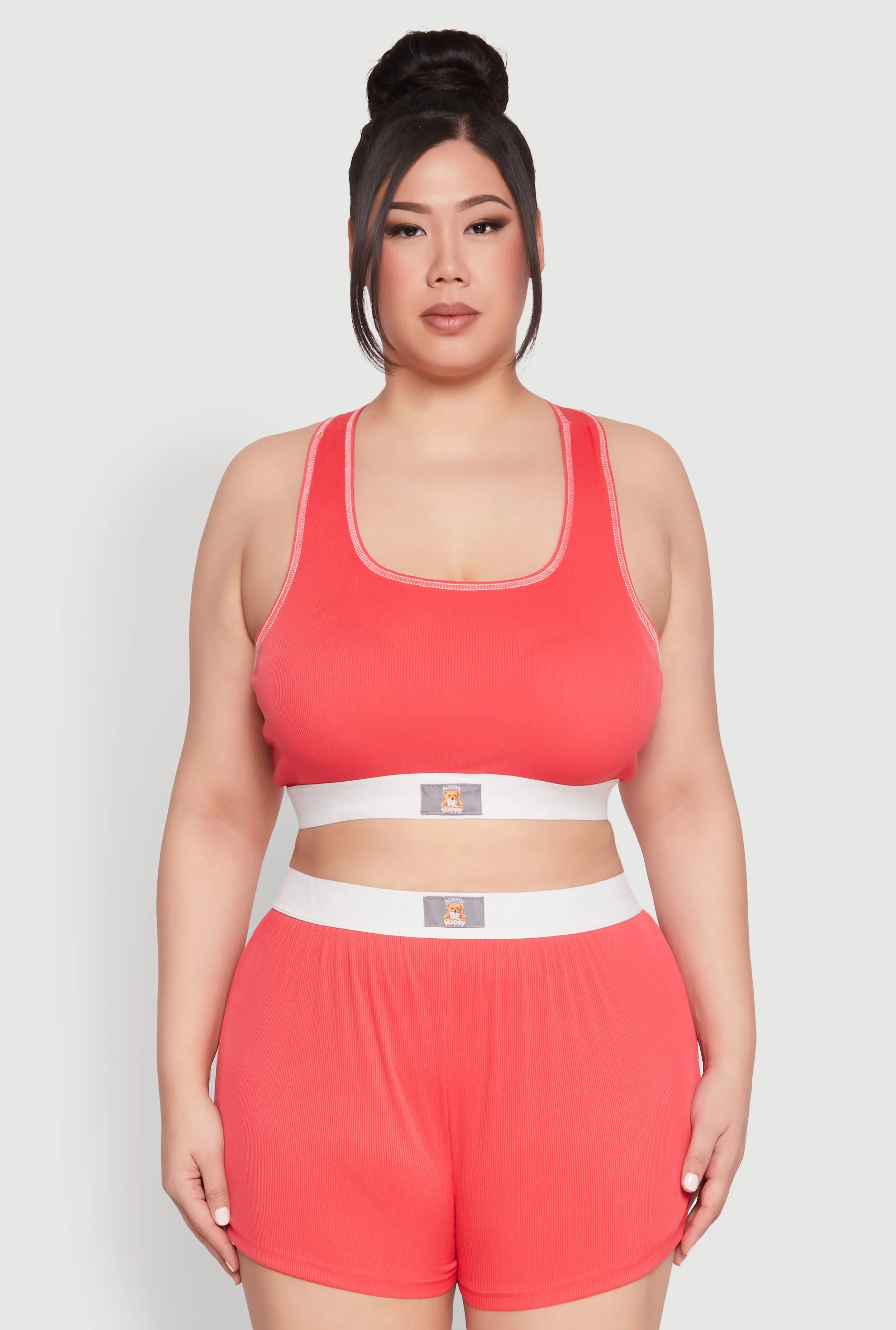 Plus Size Always Be Happy Racerback Pajama Top and Shorts sold by Rainbow