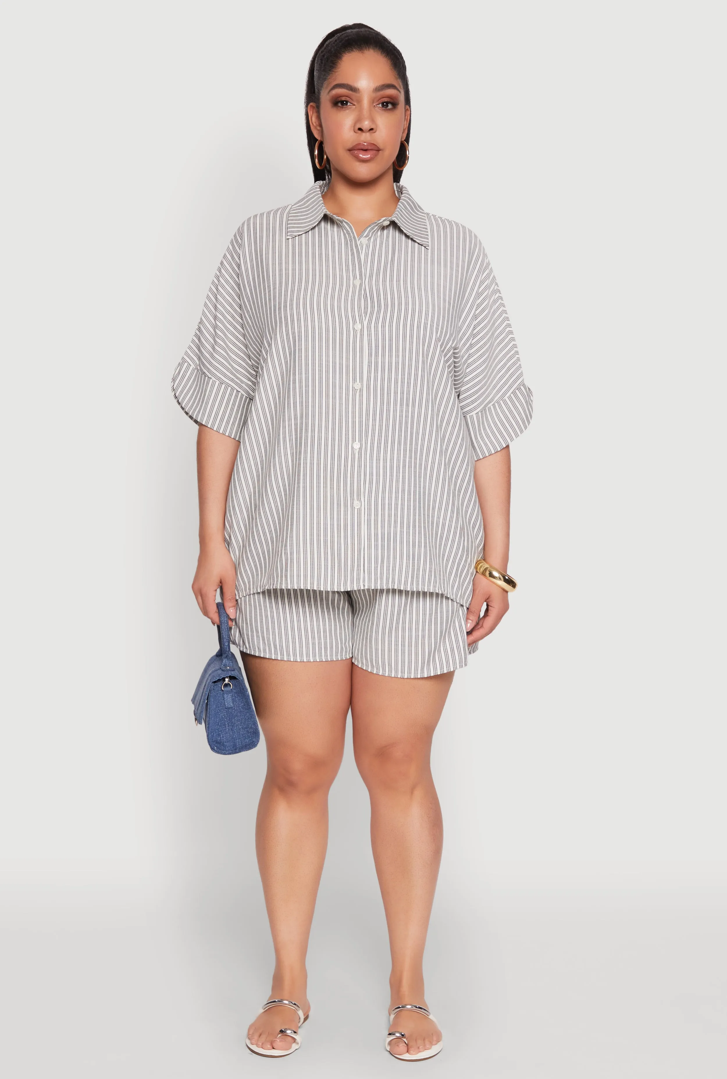 Plus Size Striped Button Front Shirt sold by Rainbow product image thumbnail 3