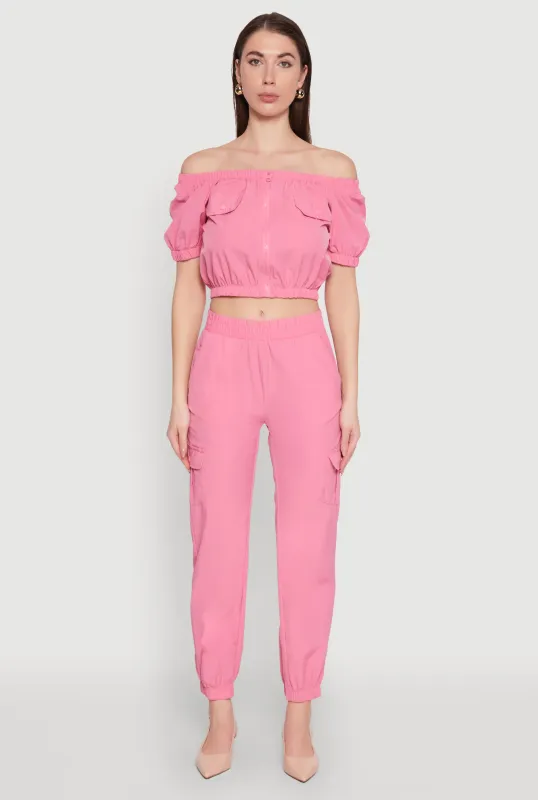 Smocked High Waisted Cargo Joggers sold by Rainbow