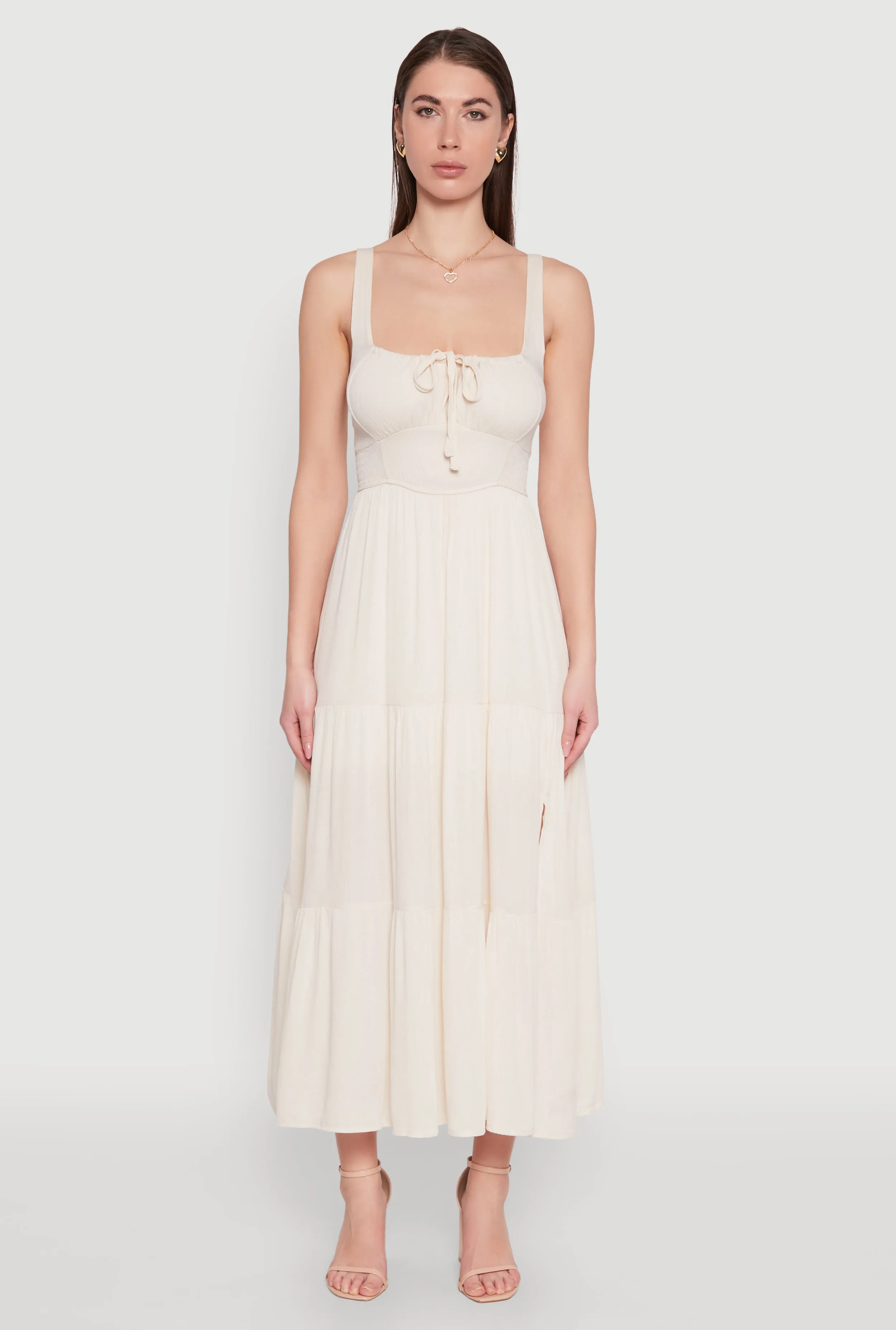 Empire Waist Tiered Side Slit Maxi Dress sold by Rainbow product image thumbnail 2