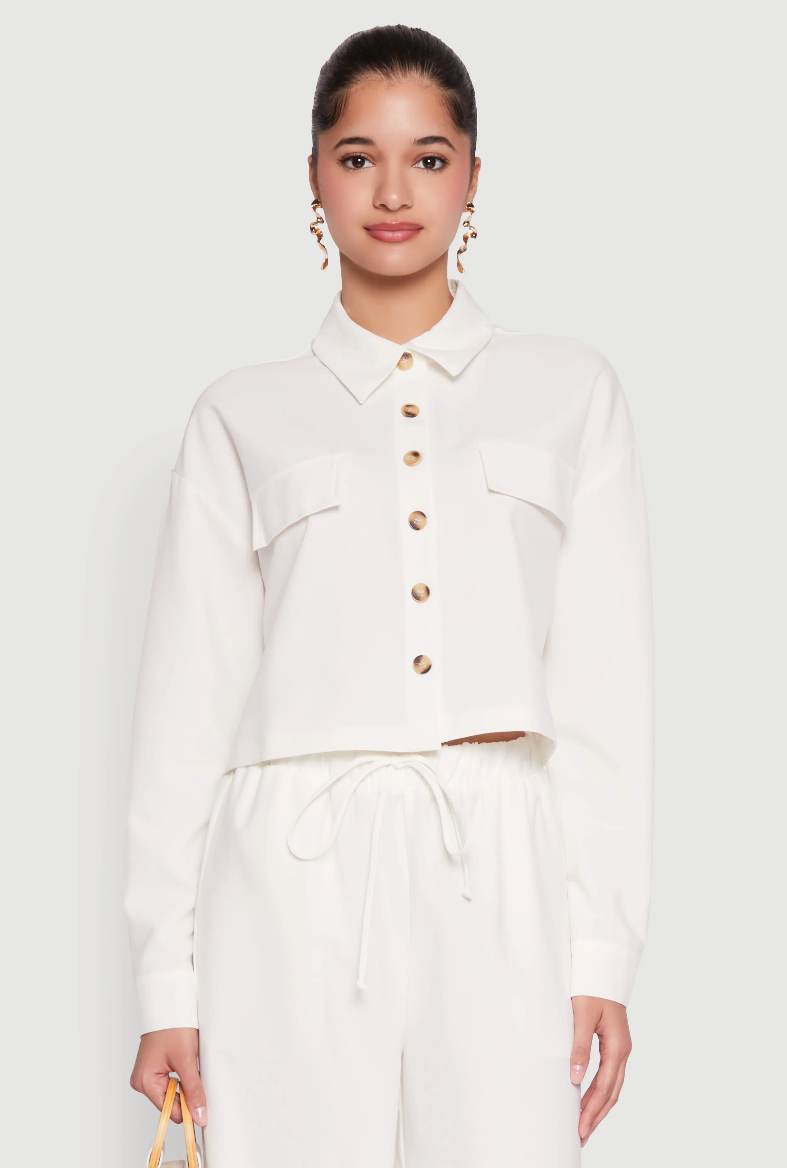 Flap Pocket Cropped Shirt sold by Rainbow