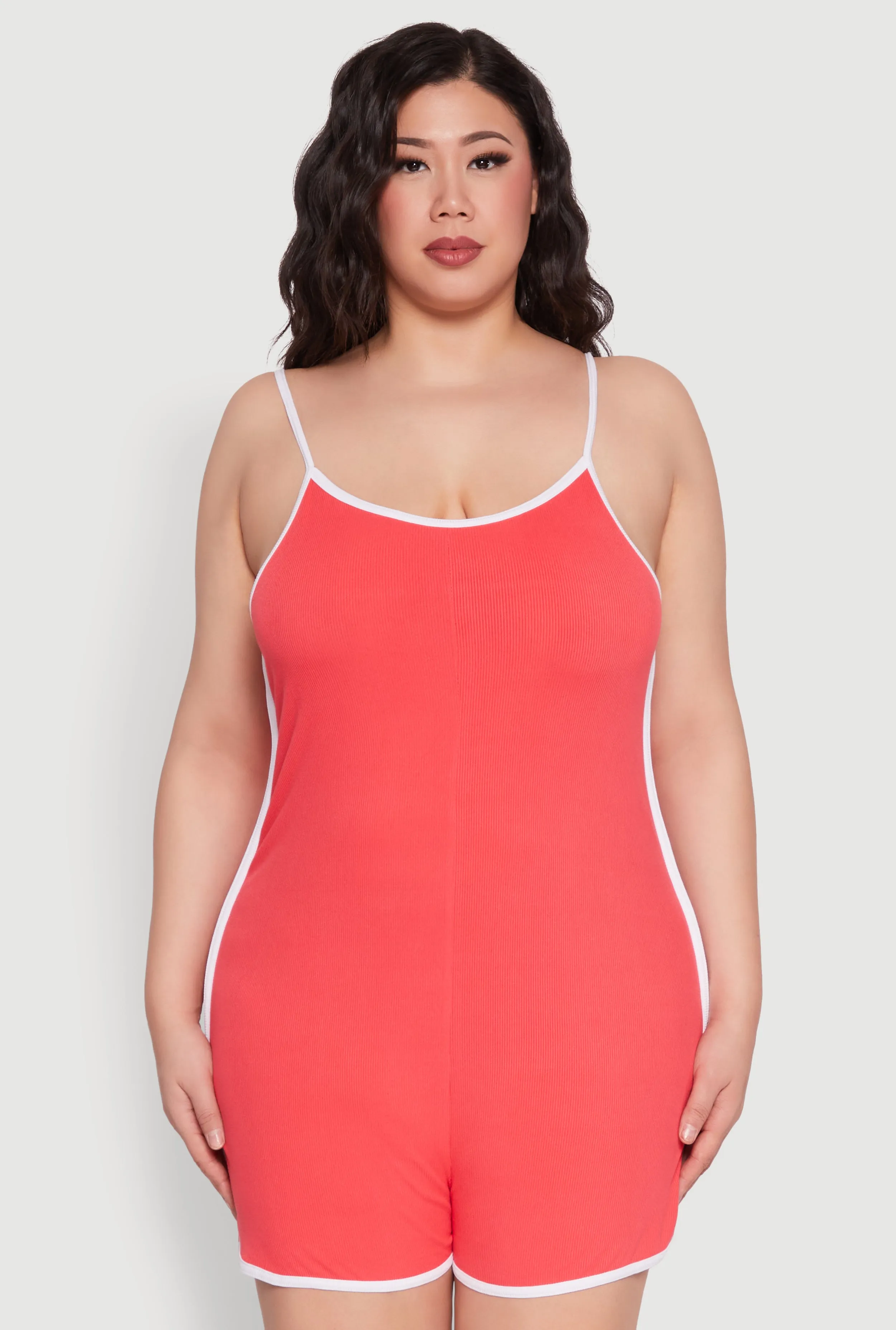 Plus Size Contrast Trim Cami Pajama Romper sold by Rainbow product image thumbnail 2