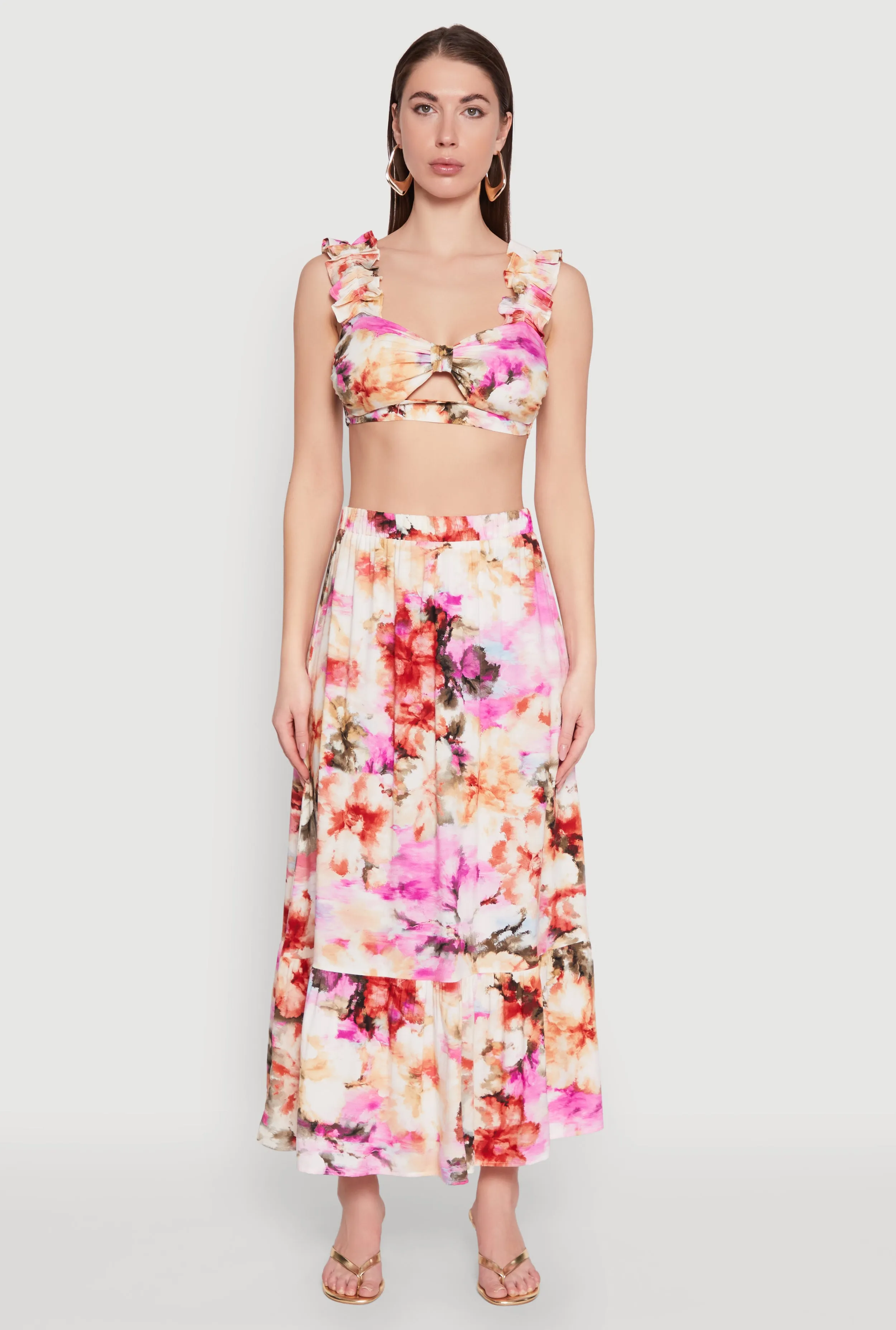 High Waisted Floral Print Tiered Skirt sold by Rainbow product image thumbnail 2