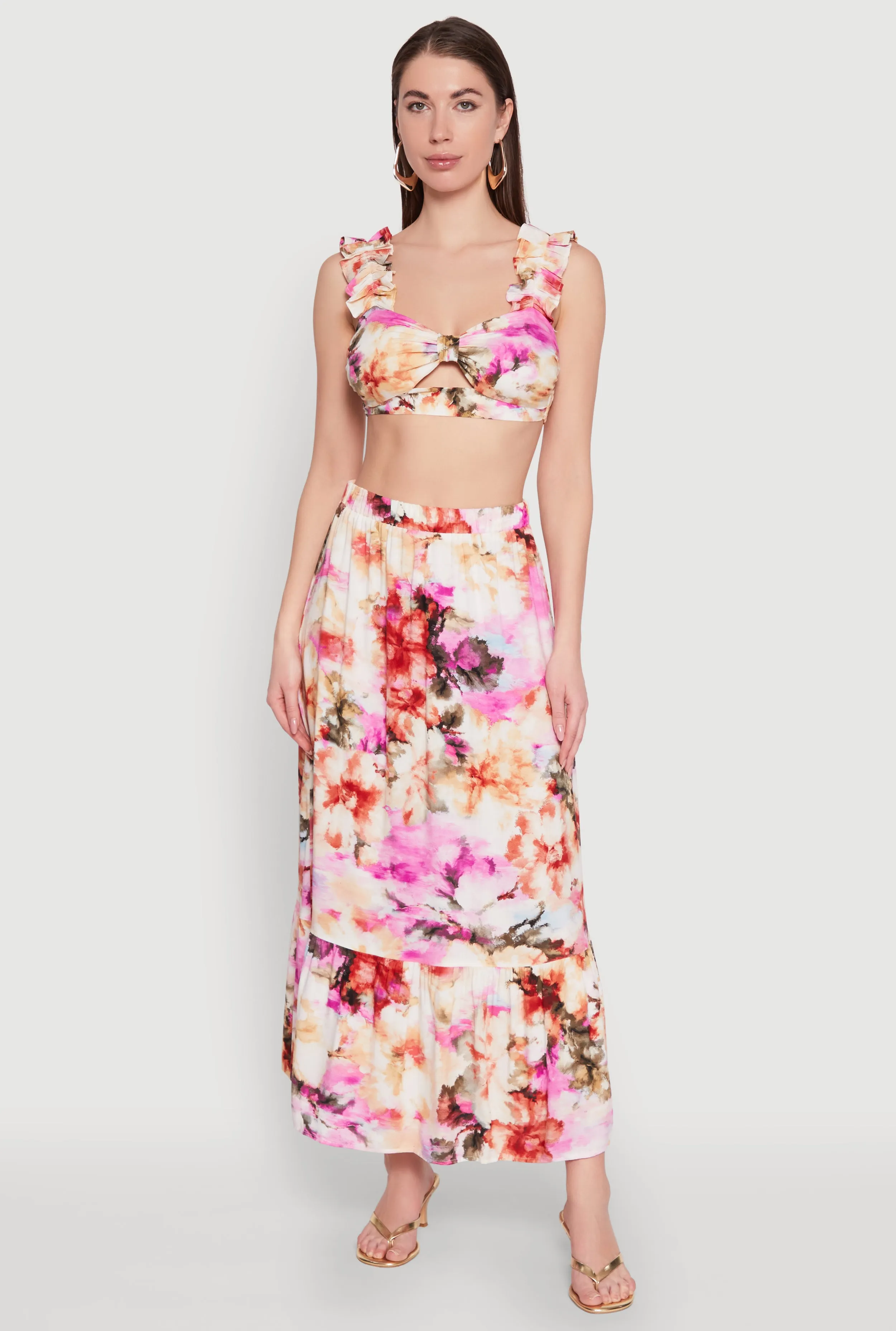 High Waisted Floral Print Tiered Skirt sold by Rainbow