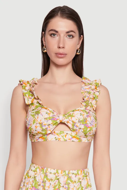 Ruffle Sleeve Floral Print Bralette sold by Rainbow