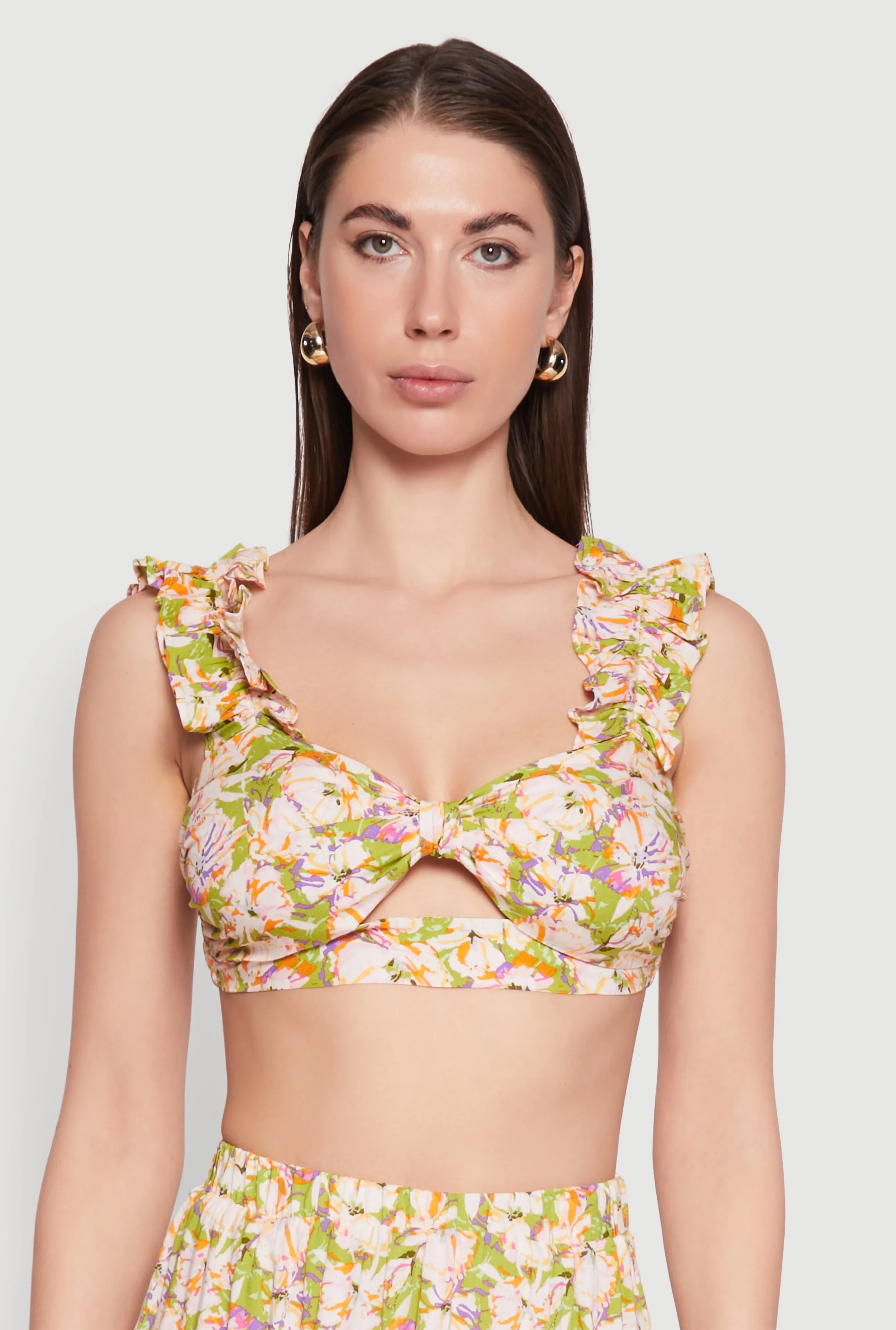 Ruffle Sleeve Floral Print Bralette sold by Rainbow
