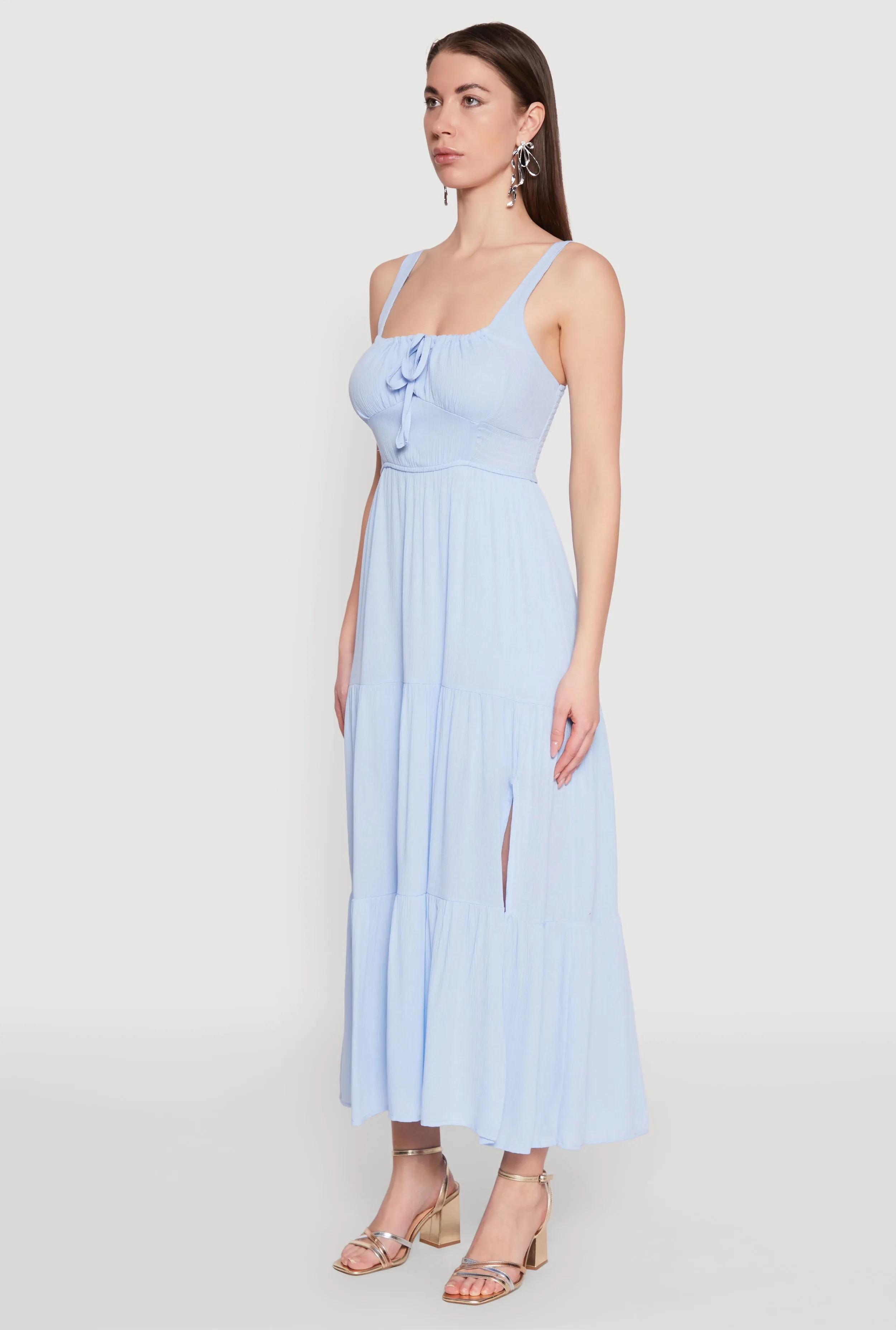 Empire Waist Tiered Side Slit Maxi Dress sold by Rainbow product image thumbnail 3