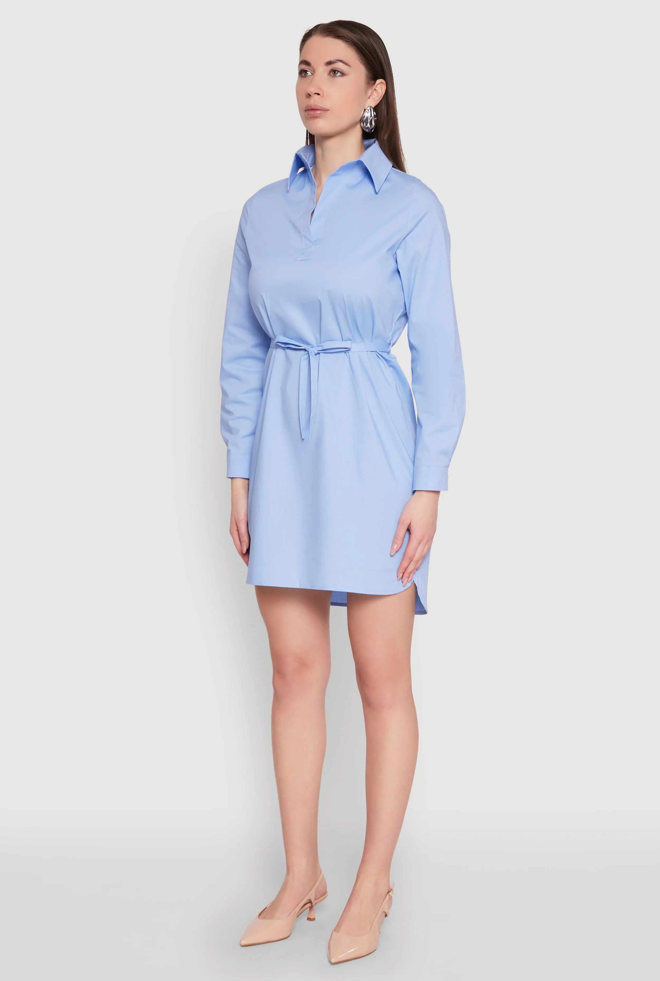 Poplin Tie Waist Belted Shirt Dress sold by Rainbow product image thumbnail 3