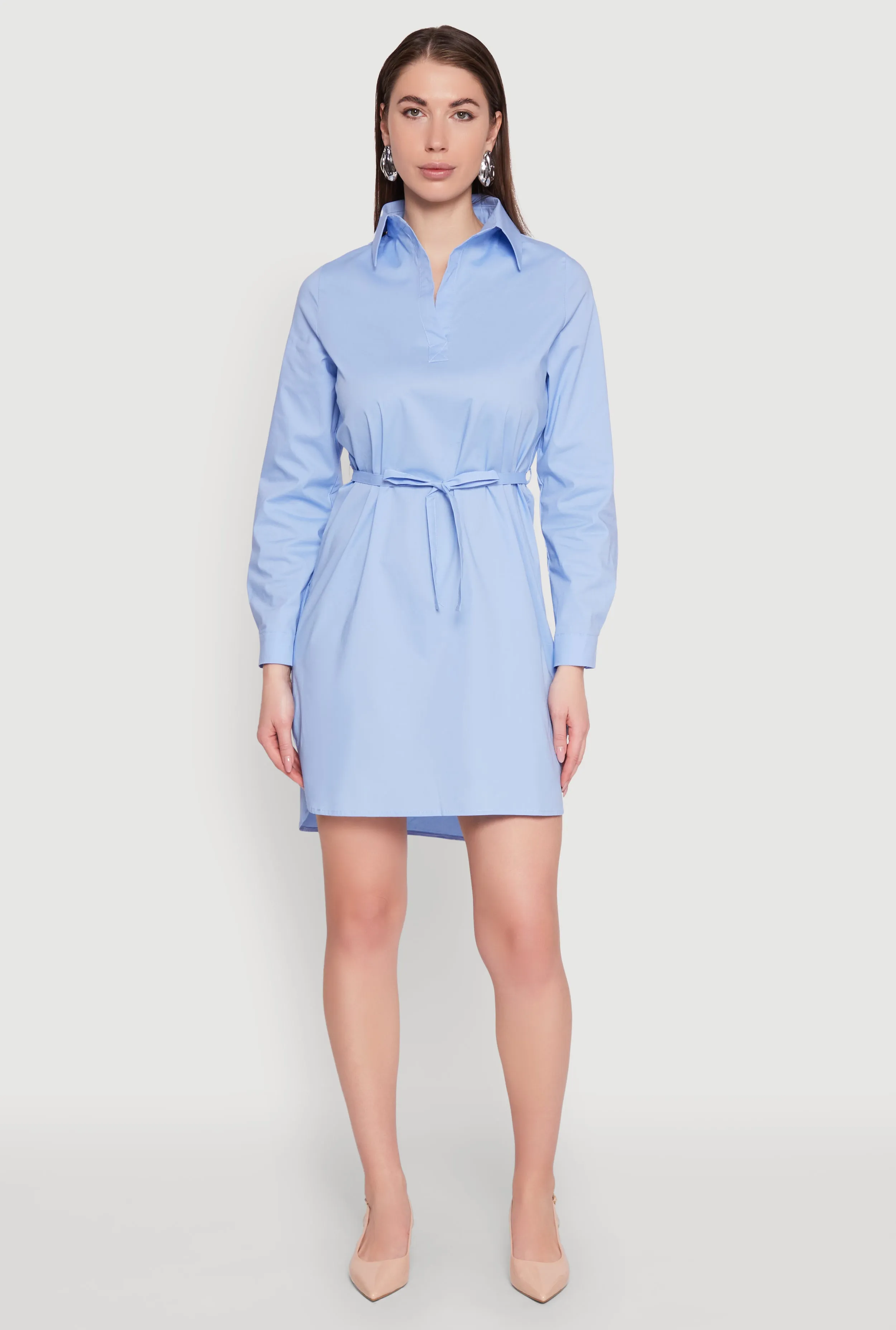 Poplin Tie Waist Belted Shirt Dress sold by Rainbow