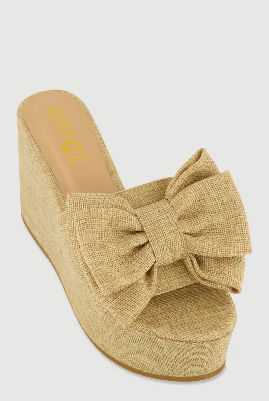 Bow Platform Wedge Slide Sandals sold by Rainbow