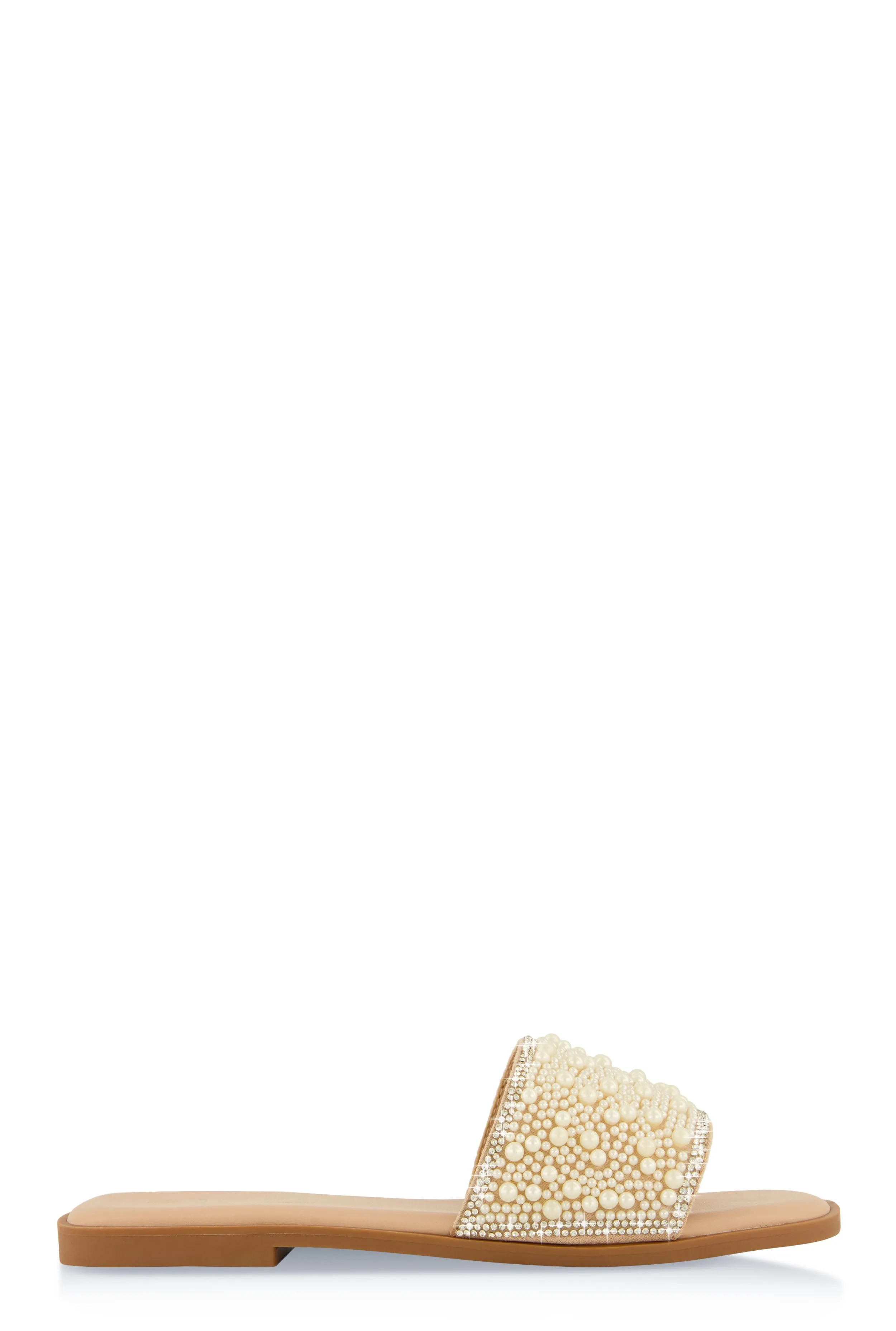 Rhinestone Trim Faux Pearl Band Slide Sandals sold by Rainbow product image thumbnail 2