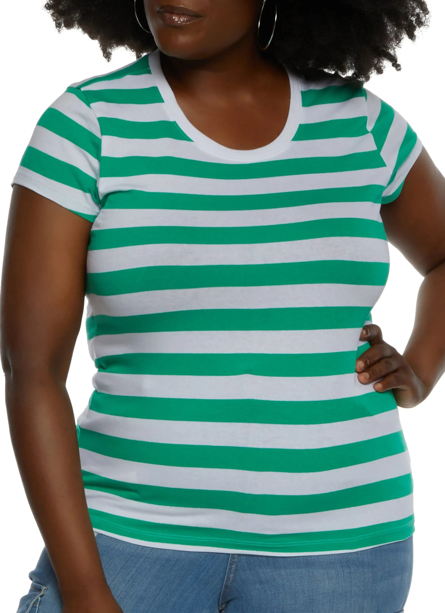 Plus Size Striped Crew Neck Tee sold by Rainbow