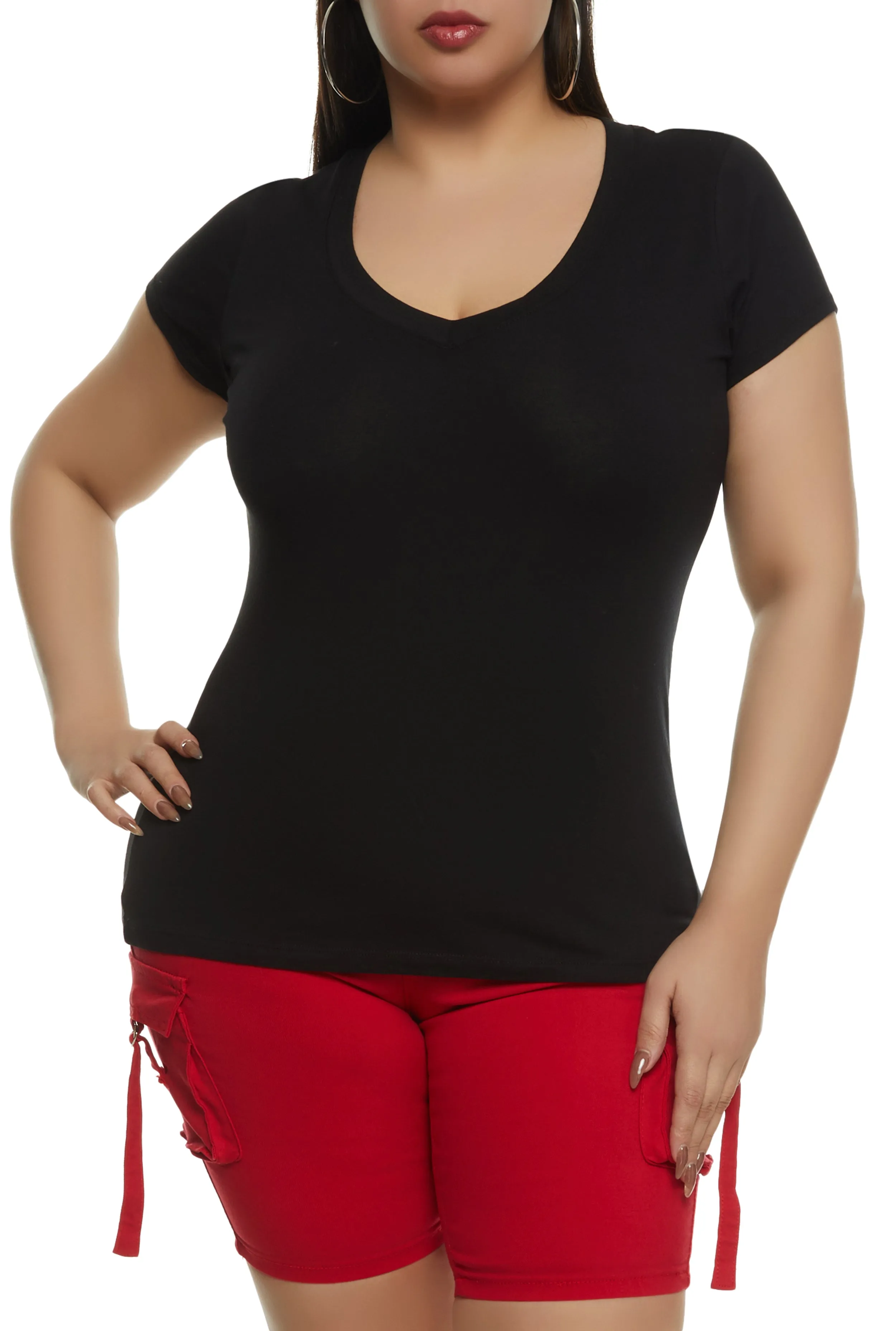 Plus Size Basic V Neck T Shirt sold by Rainbow