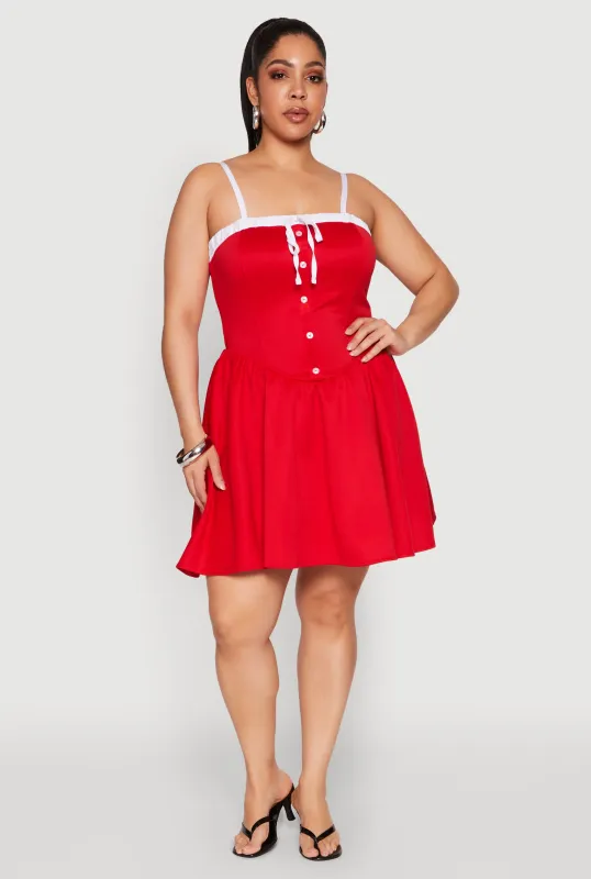 Plus Size Contrast Trim Corset Skater Dress sold by Rainbow