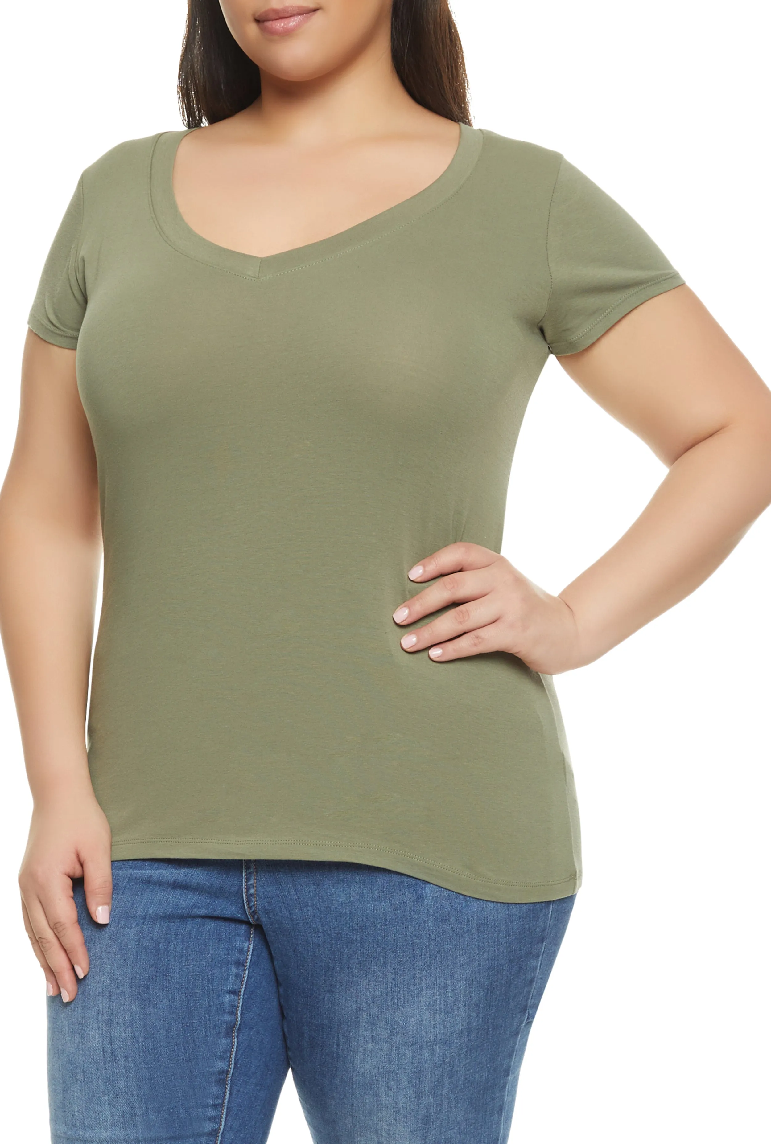 Plus Size Basic V Neck T Shirt sold by Rainbow