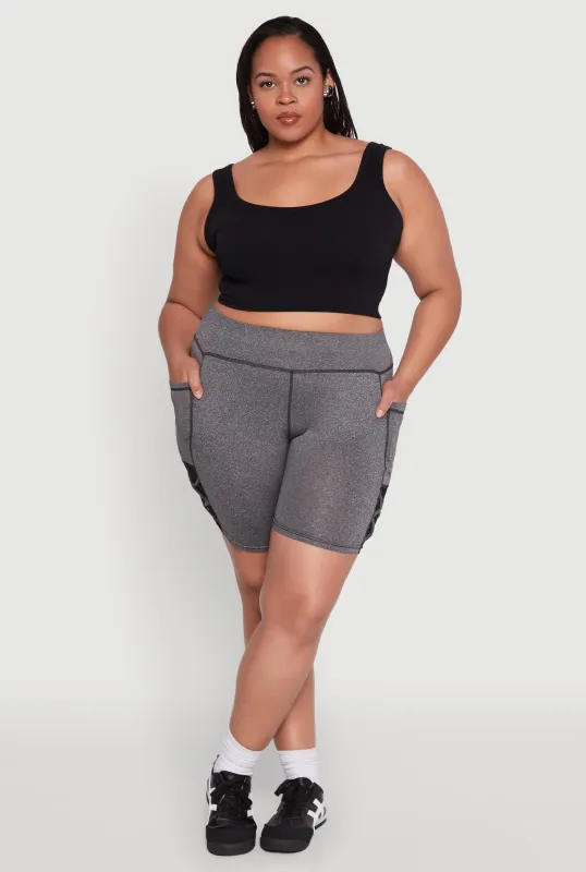 Plus Size Caged Mesh Detail Side Pocket Bike Shorts sold by Rainbow