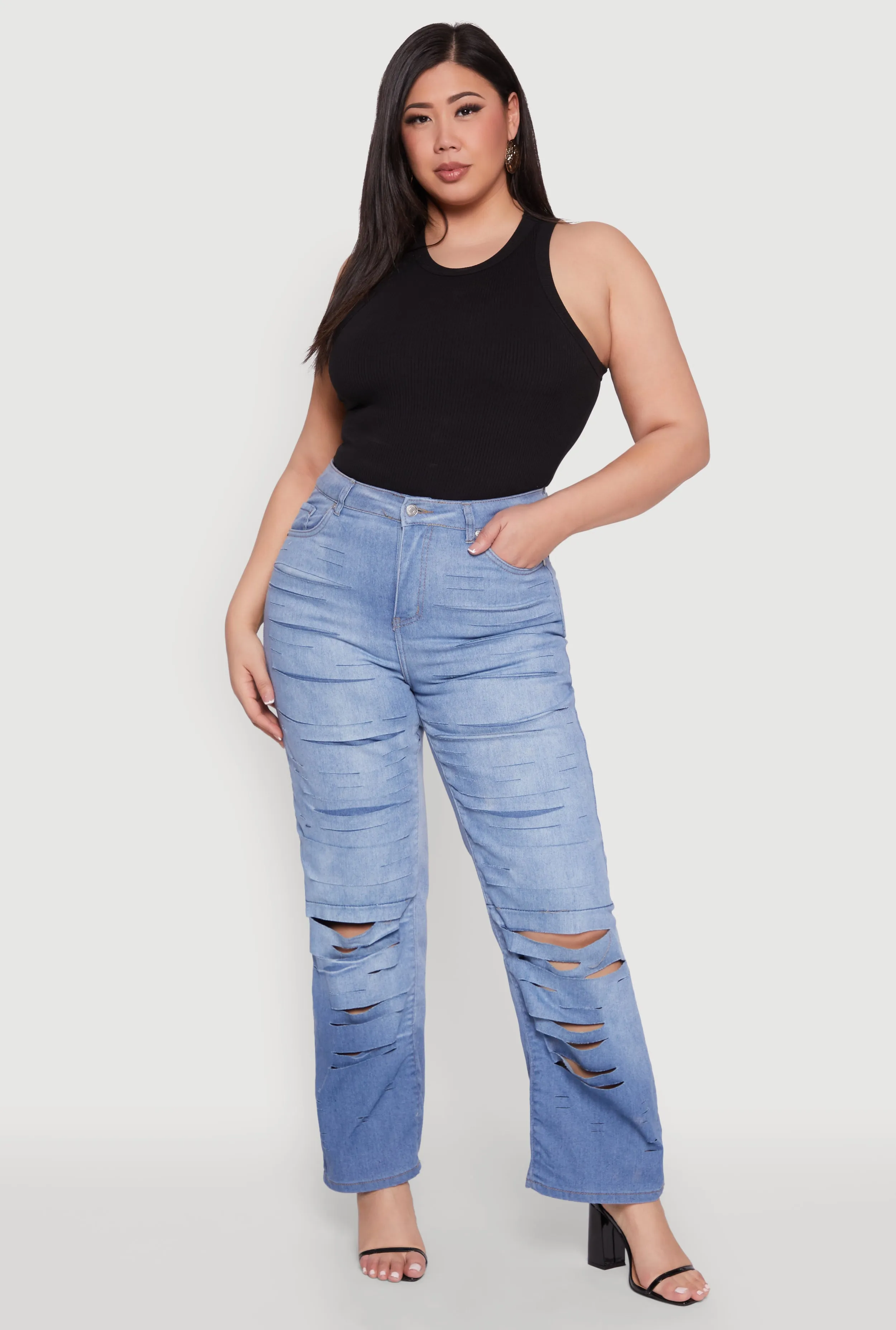 Plus Size Slashed Straight Leg Ombre Jeans sold by Rainbow
