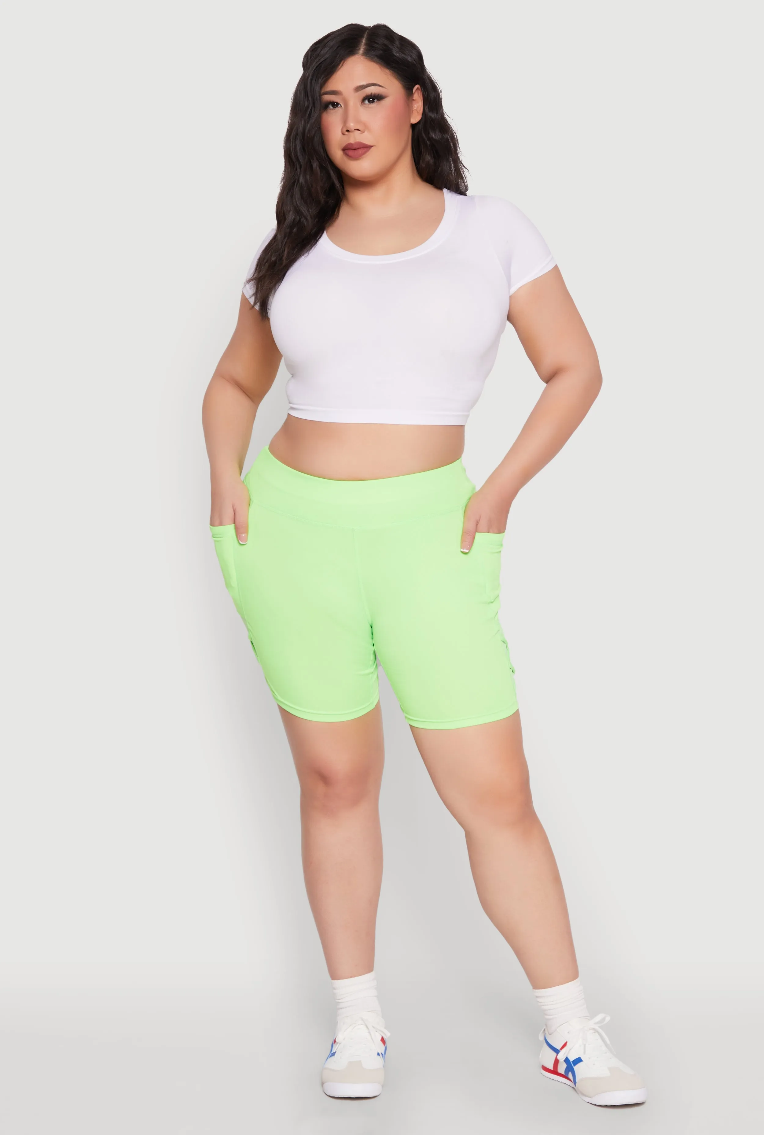 Plus Size Caged Mesh Detail Side Pocket Bike Shorts sold by Rainbow