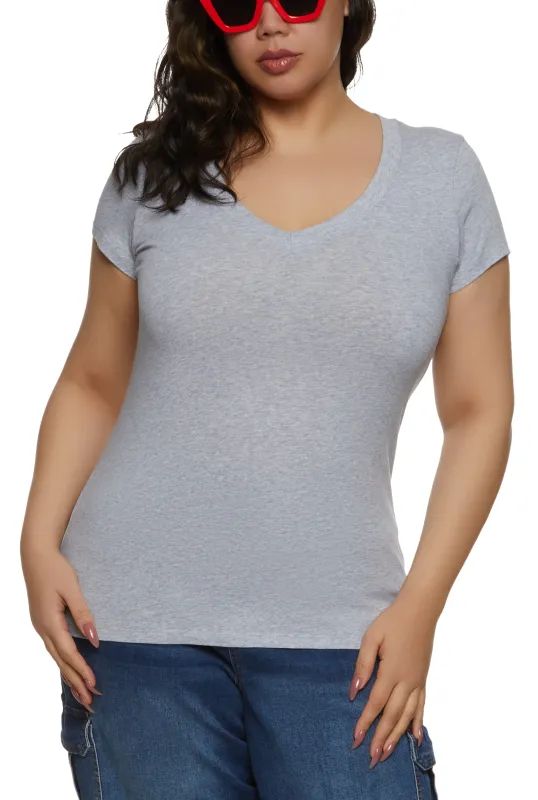Plus Size Basic V Neck T Shirt sold by Rainbow