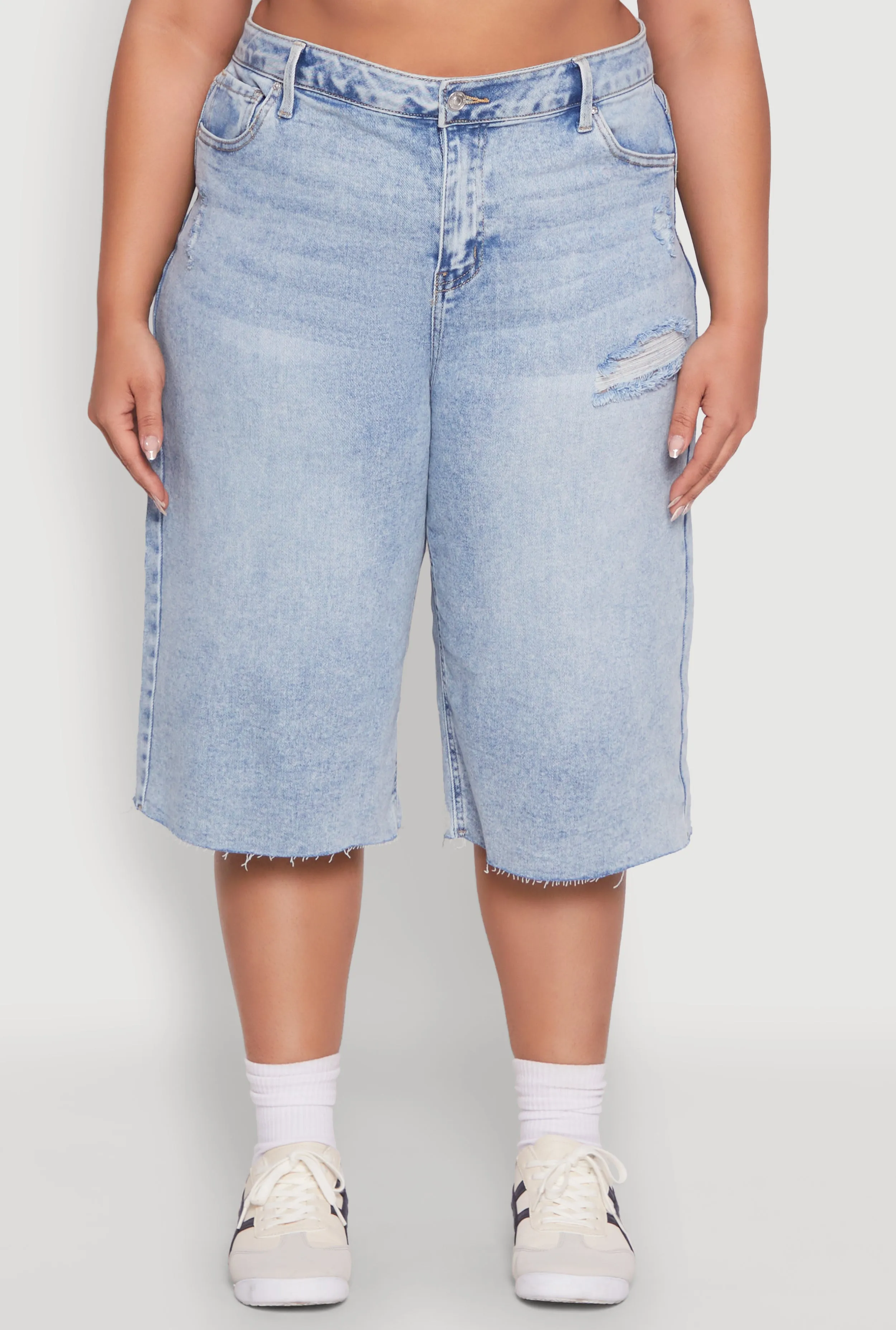 Plus Size Raw Hem Distressed Jorts sold by Rainbow product image thumbnail 5