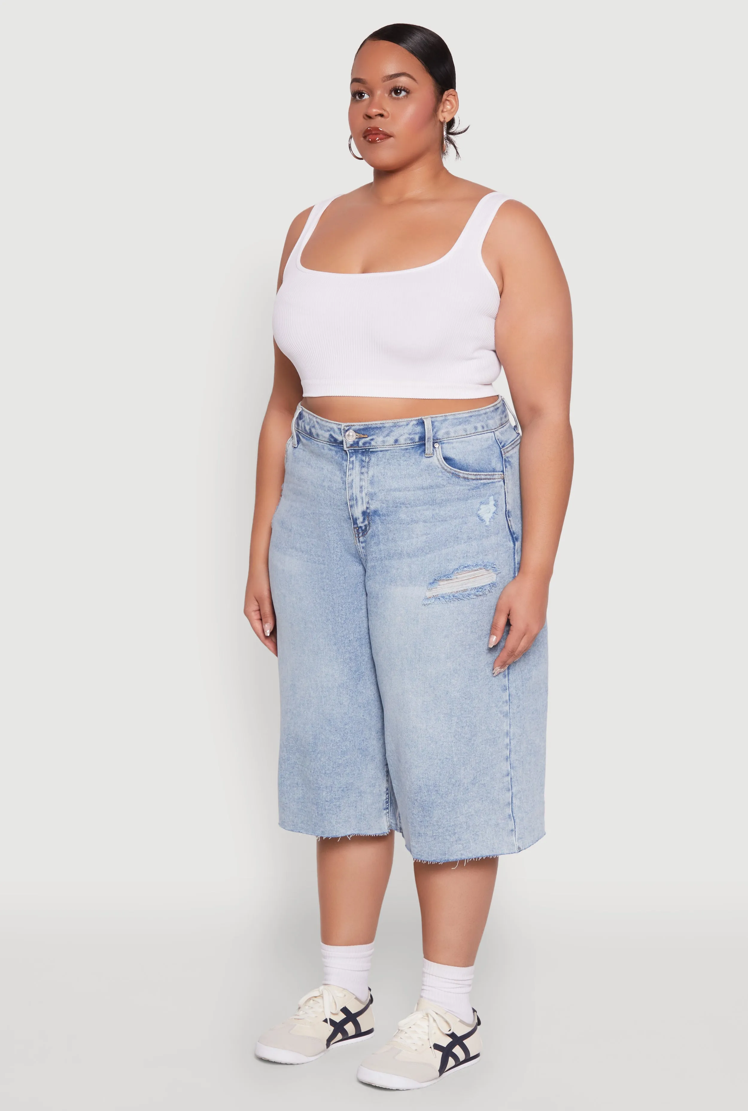 Plus Size Raw Hem Distressed Jorts sold by Rainbow product image thumbnail 3