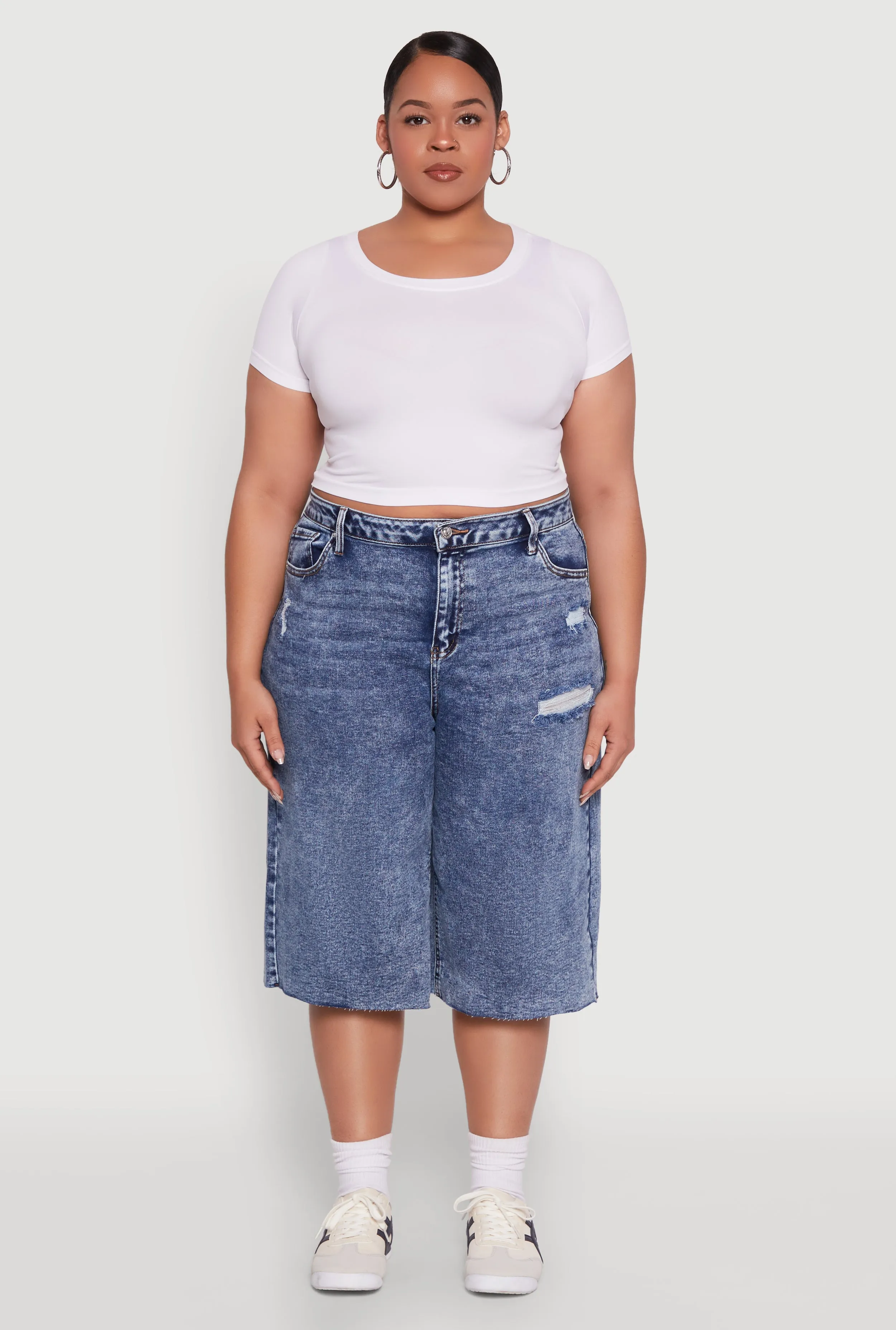 Plus Size Raw Hem Distressed Jorts sold by Rainbow product image thumbnail 2