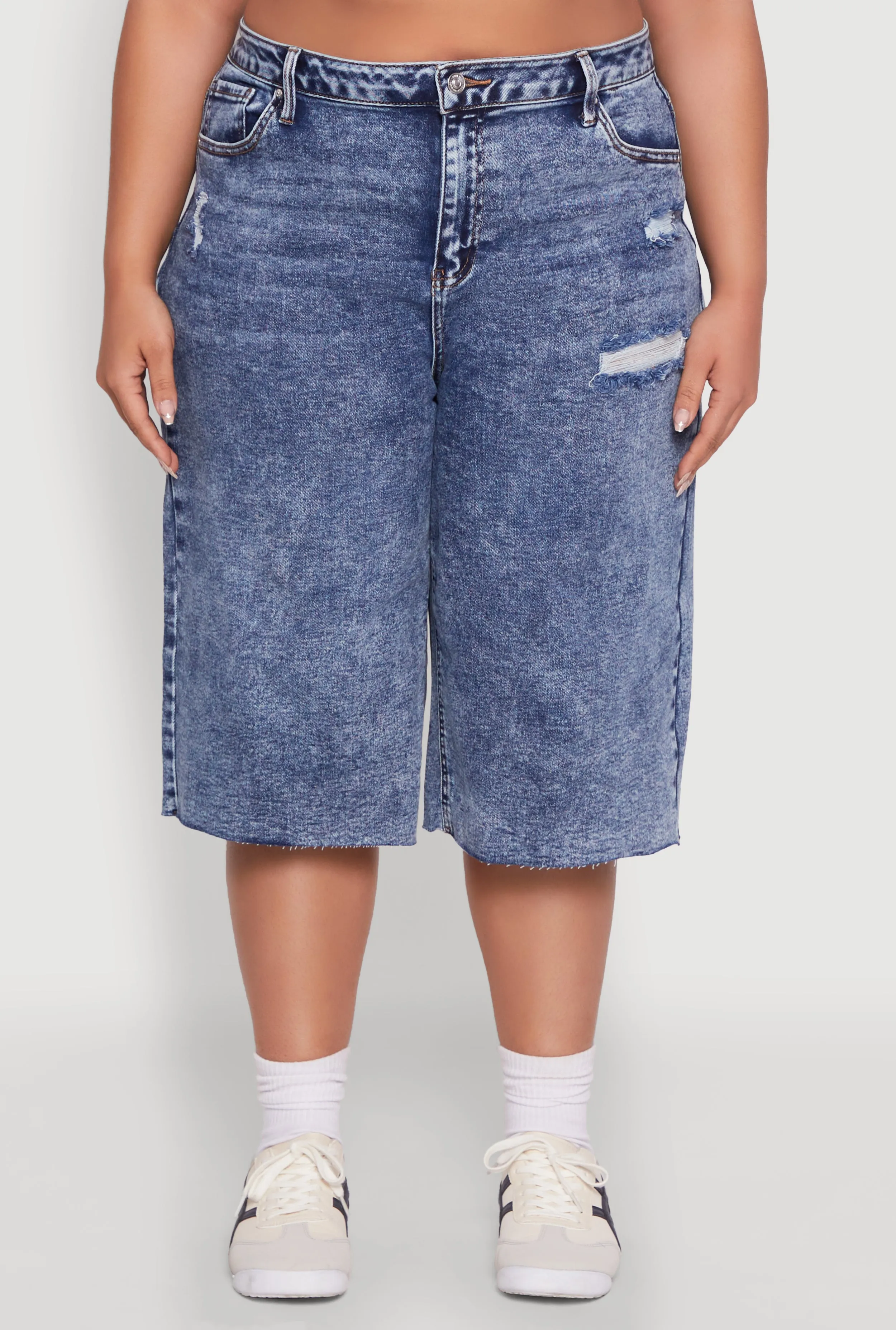 Plus Size Raw Hem Distressed Jorts sold by Rainbow product image thumbnail 5