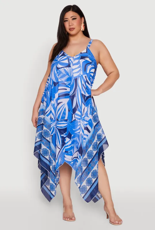Plus Size Floral Print Sharkbite Hem Maxi Dress sold by Rainbow