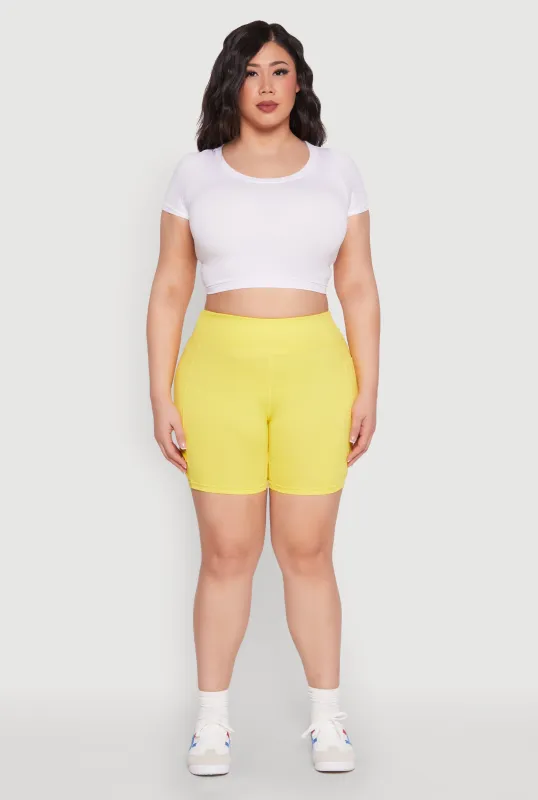 Plus Size Caged Mesh Detail Side Pocket Bike Shorts sold by Rainbow