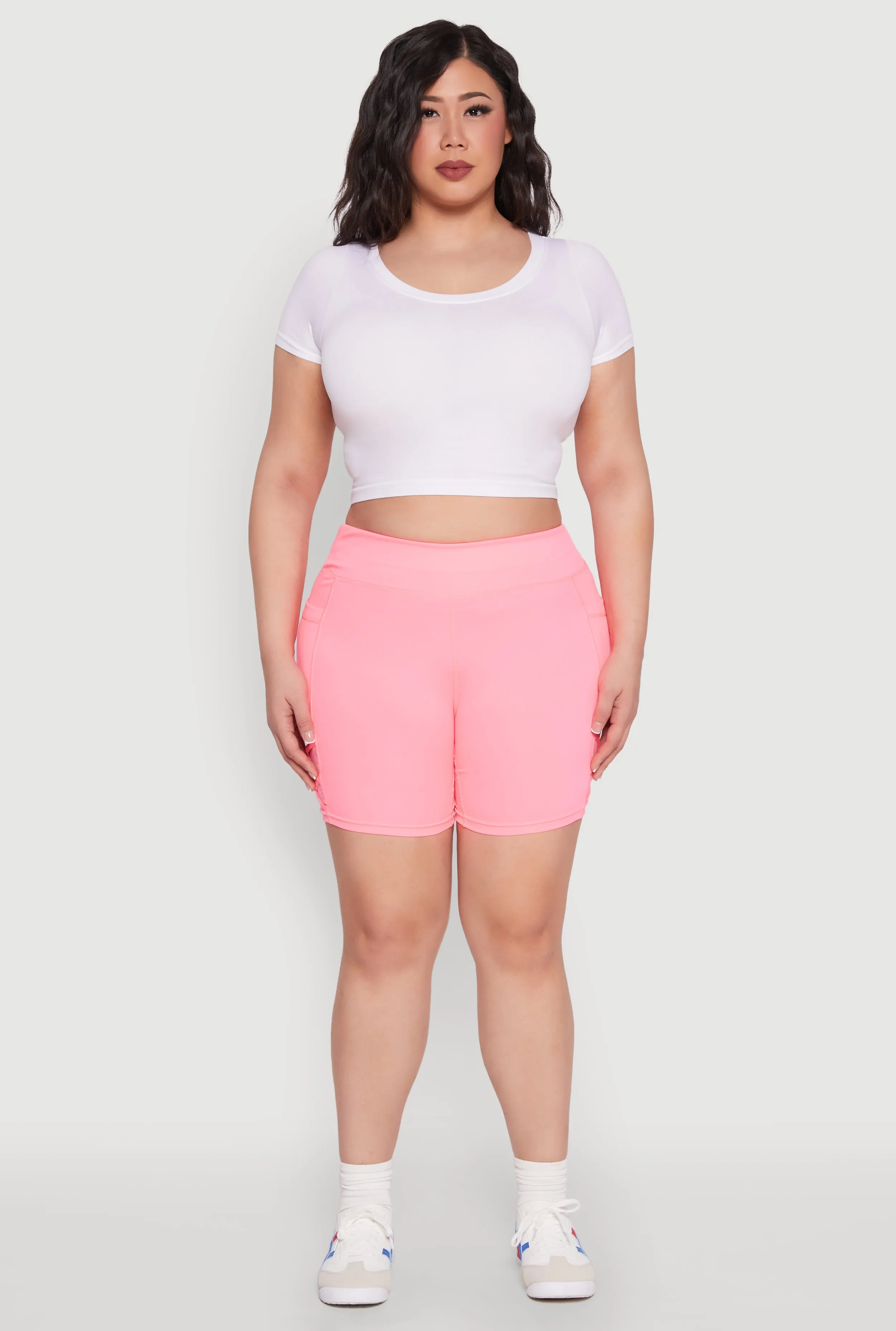 Plus Size Caged Mesh Detail Side Pocket Bike Shorts sold by Rainbow