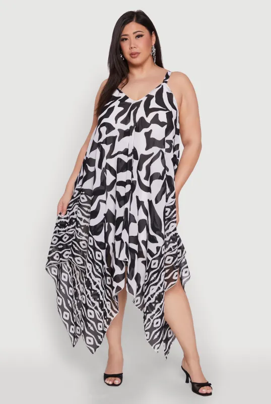 Plus Size Border Print Sharkbite Hem Maxi Dress sold by Rainbow