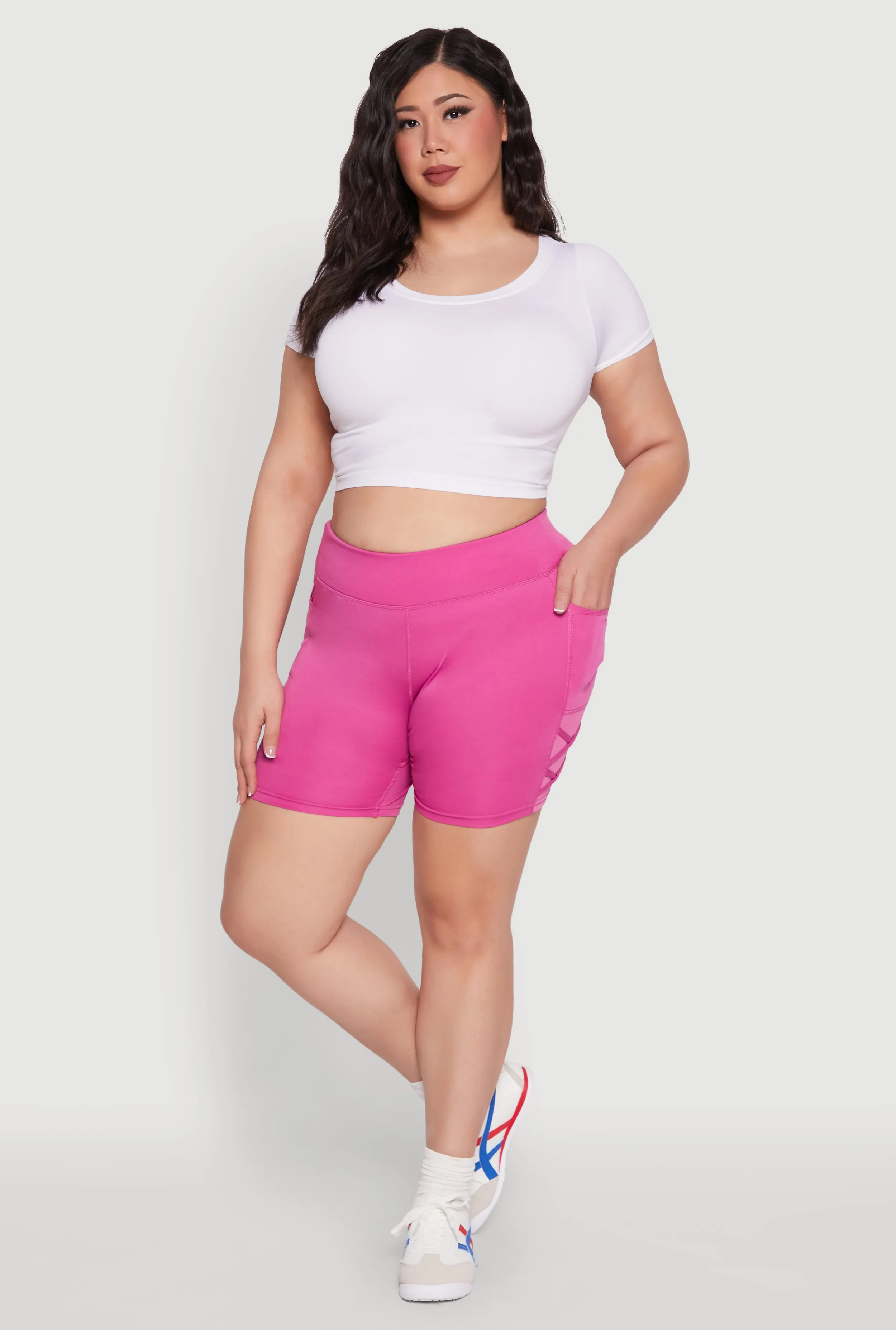 Plus Size Caged Mesh Detail Side Pocket Bike Shorts sold by Rainbow