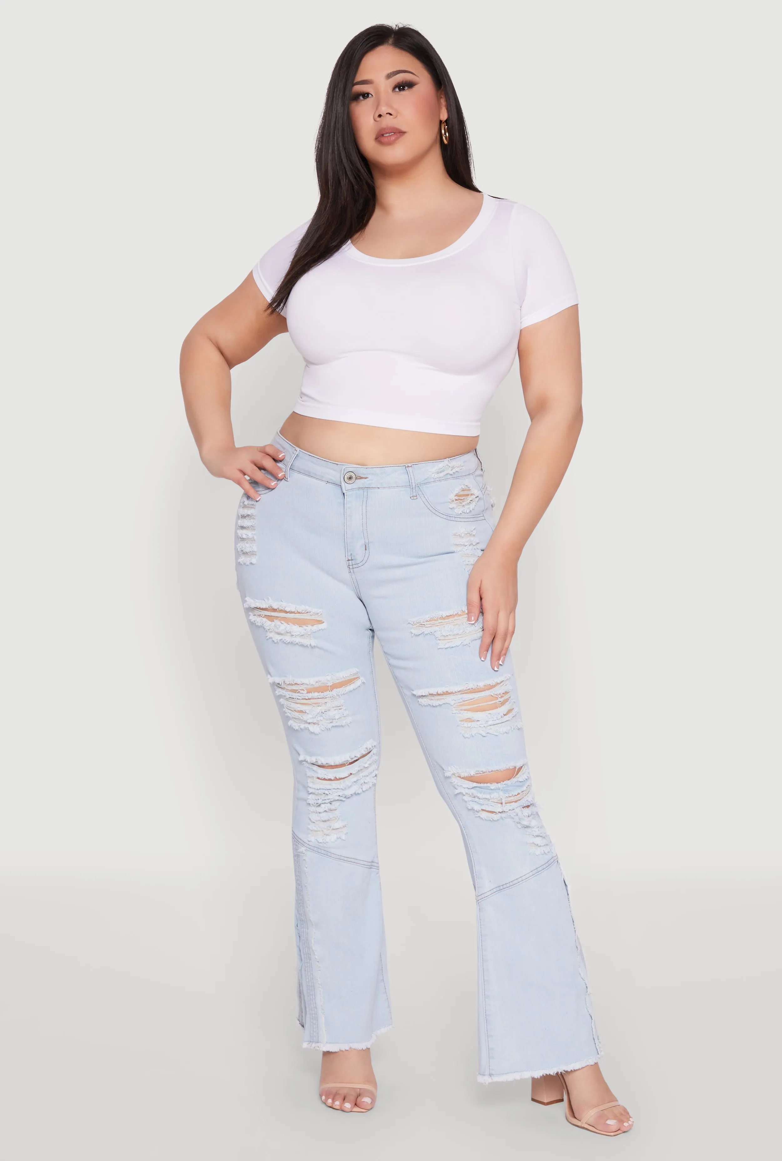 Plus Size Distressed Flared Jeans sold by Rainbow