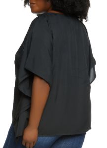 Plus Size Solid Poncho with Necklace sold by Rainbow