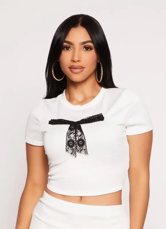 Lace Bow Detail Crop Top sold by Rainbow