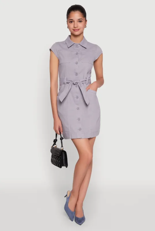 Twill Button Front Belted Shirt Dress sold by Rainbow