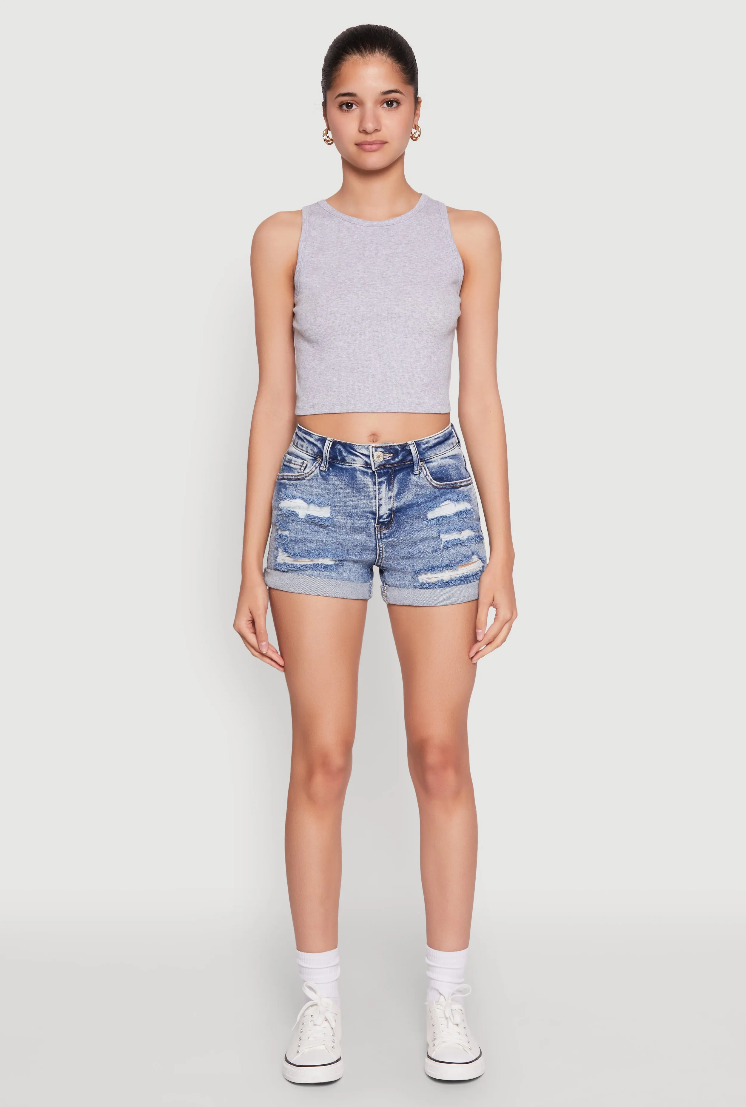WAX Distressed Fixed Cuff Denim Shorts sold by Rainbow product image thumbnail 2