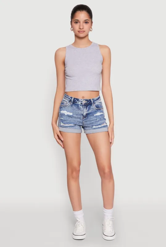 WAX Distressed Fixed Cuff Denim Shorts sold by Rainbow
