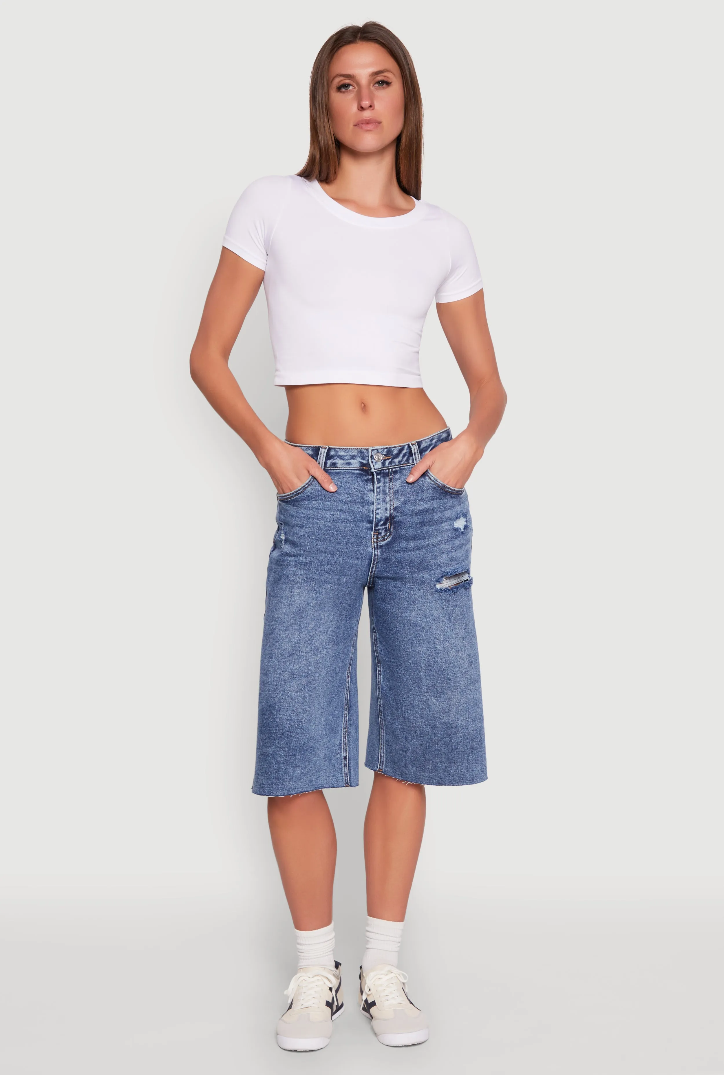 WAX Distressed Raw Hem Jorts sold by Rainbow