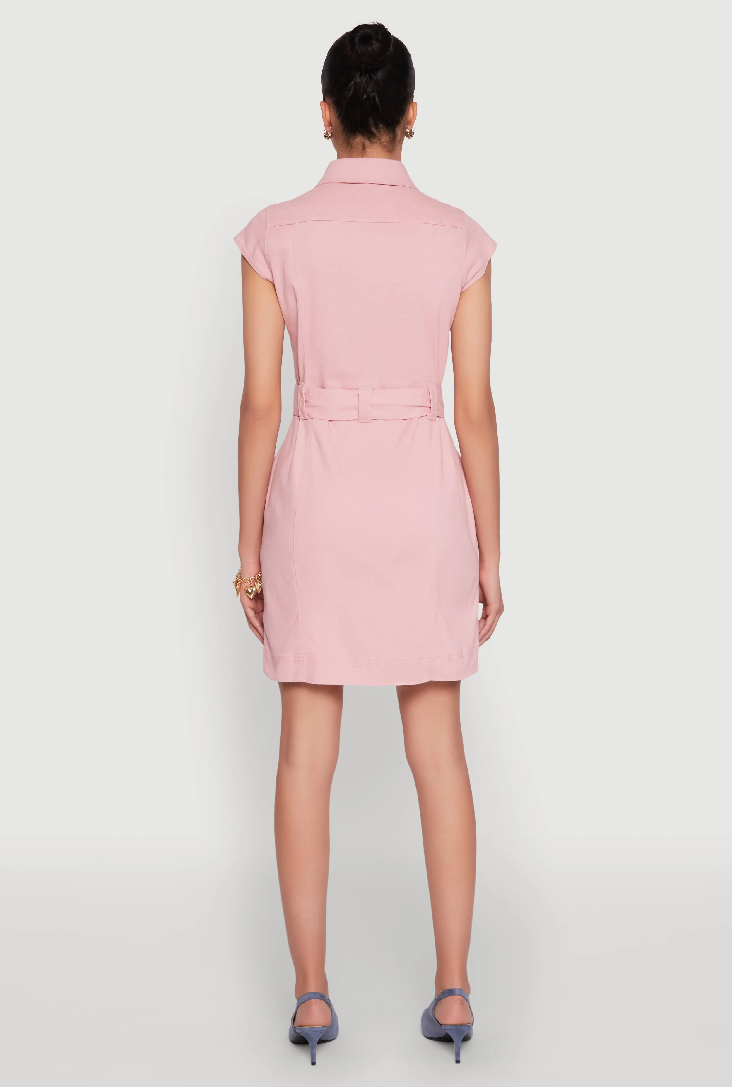 Twill Button Front Belted Shirt Dress sold by Rainbow product image thumbnail 5