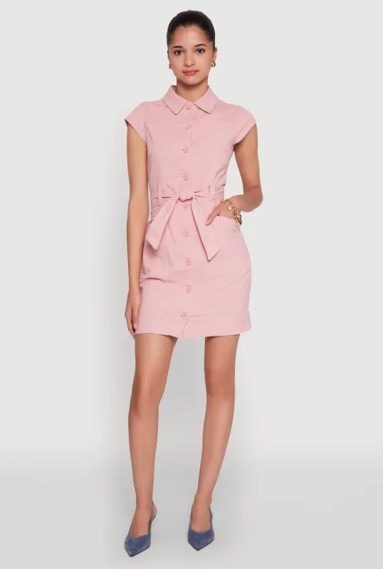 Twill Button Front Belted Shirt Dress sold by Rainbow